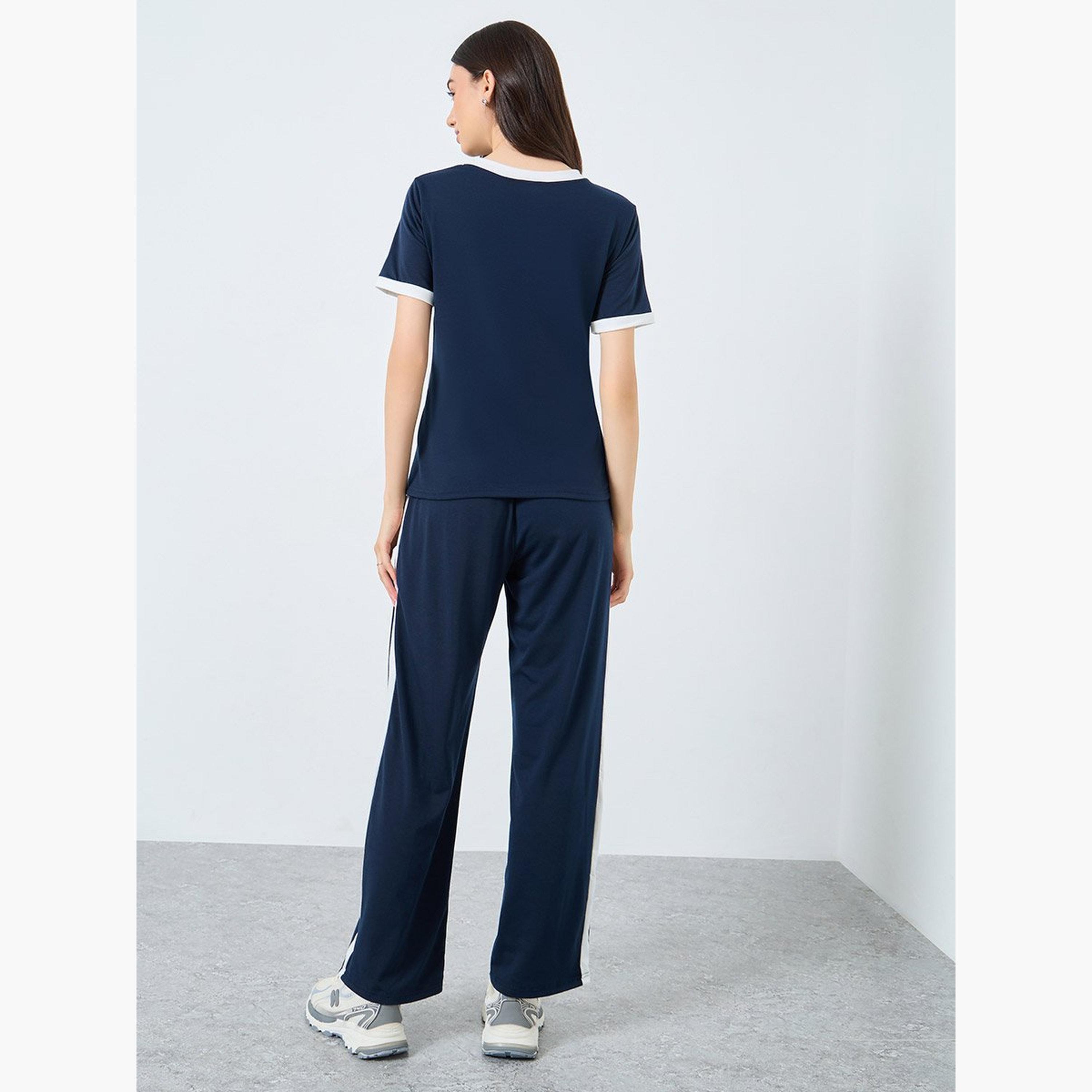 Take Two Navy Blue Women T-Shirt and Joggers Co-Ords-women-clothing-coordsets-image-5