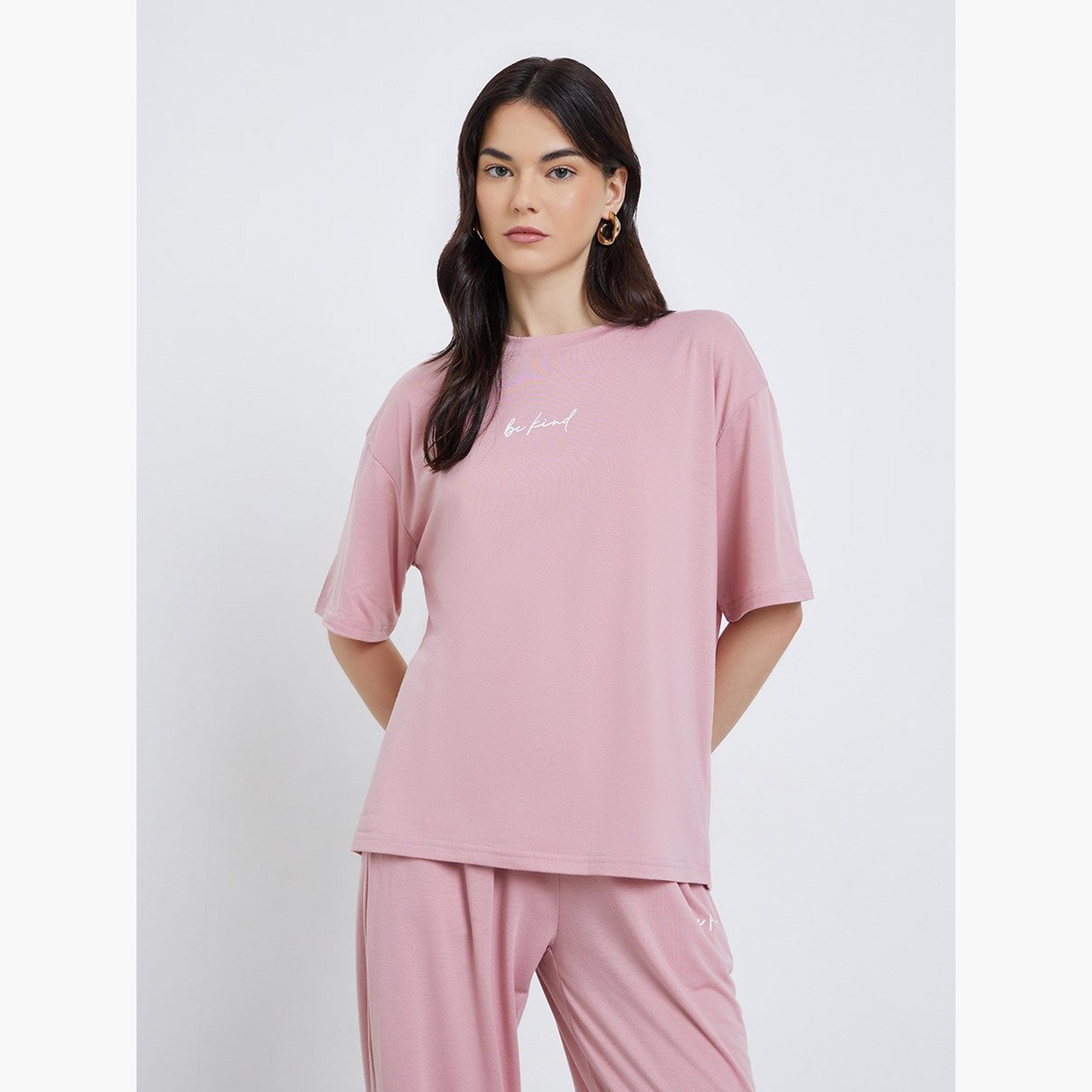Take Two Pink Slogan T-Shirt and Joggers Co-Ords-women-clothing-coordsets-image-3