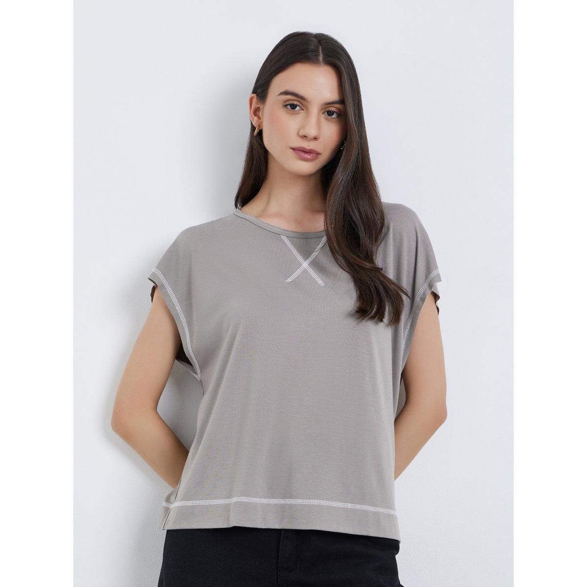 Styli Contrast Stitch Regular Fit T-Shirt-women-clothing-tshirts-image-1