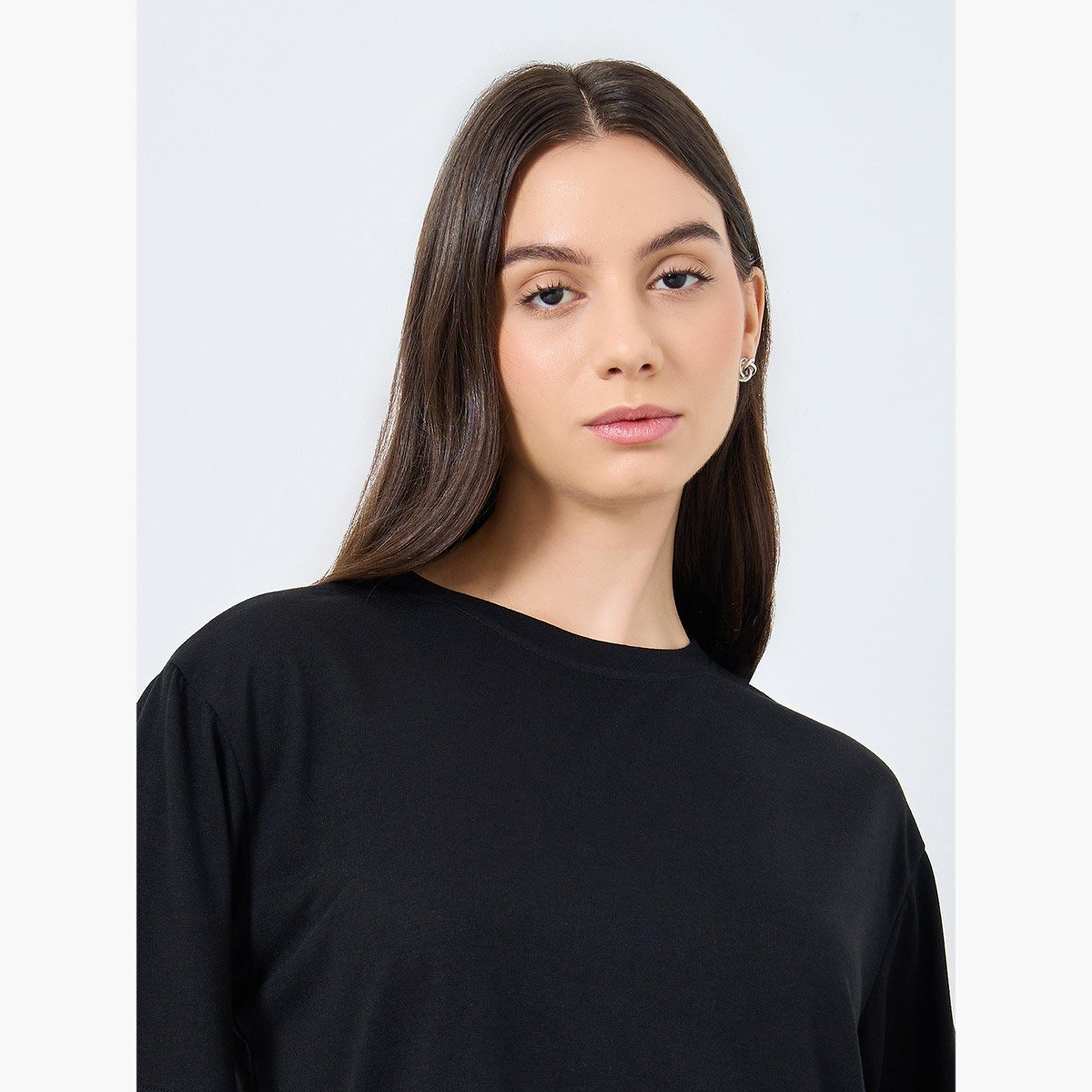 Take Two Black Solid T-Shirt and Loose Fit Joggers Co-Ords-women-clothing-coordsets-image-3