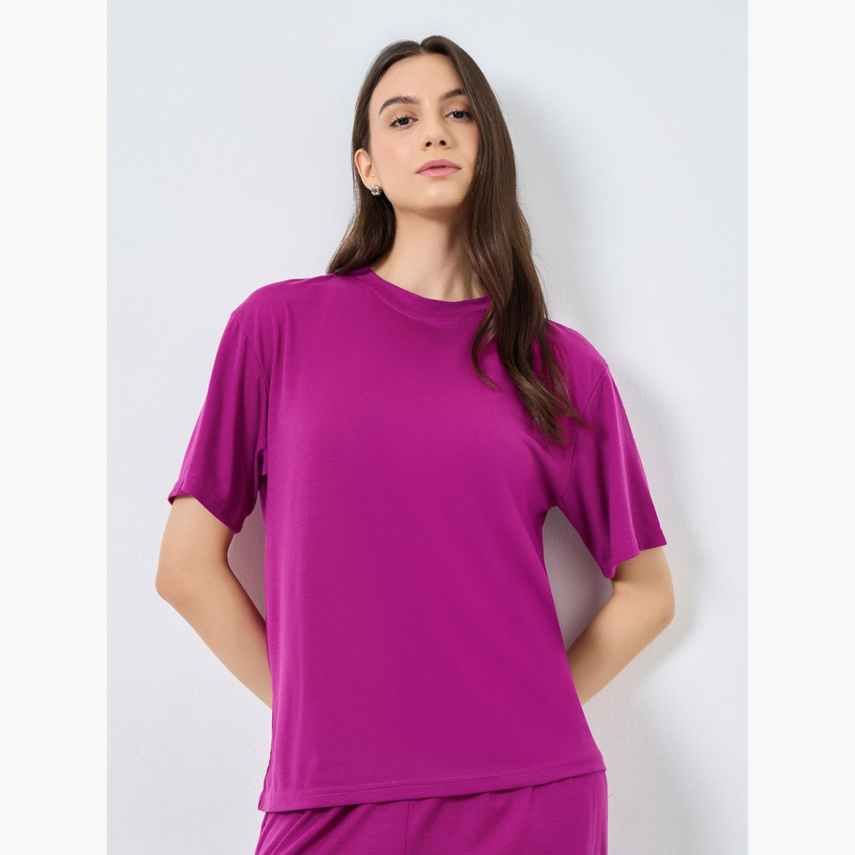 Take Two Solid Short Sleeve Top and Wide Leg Joggers Co-Ords-women-clothing-coordsets-image-2