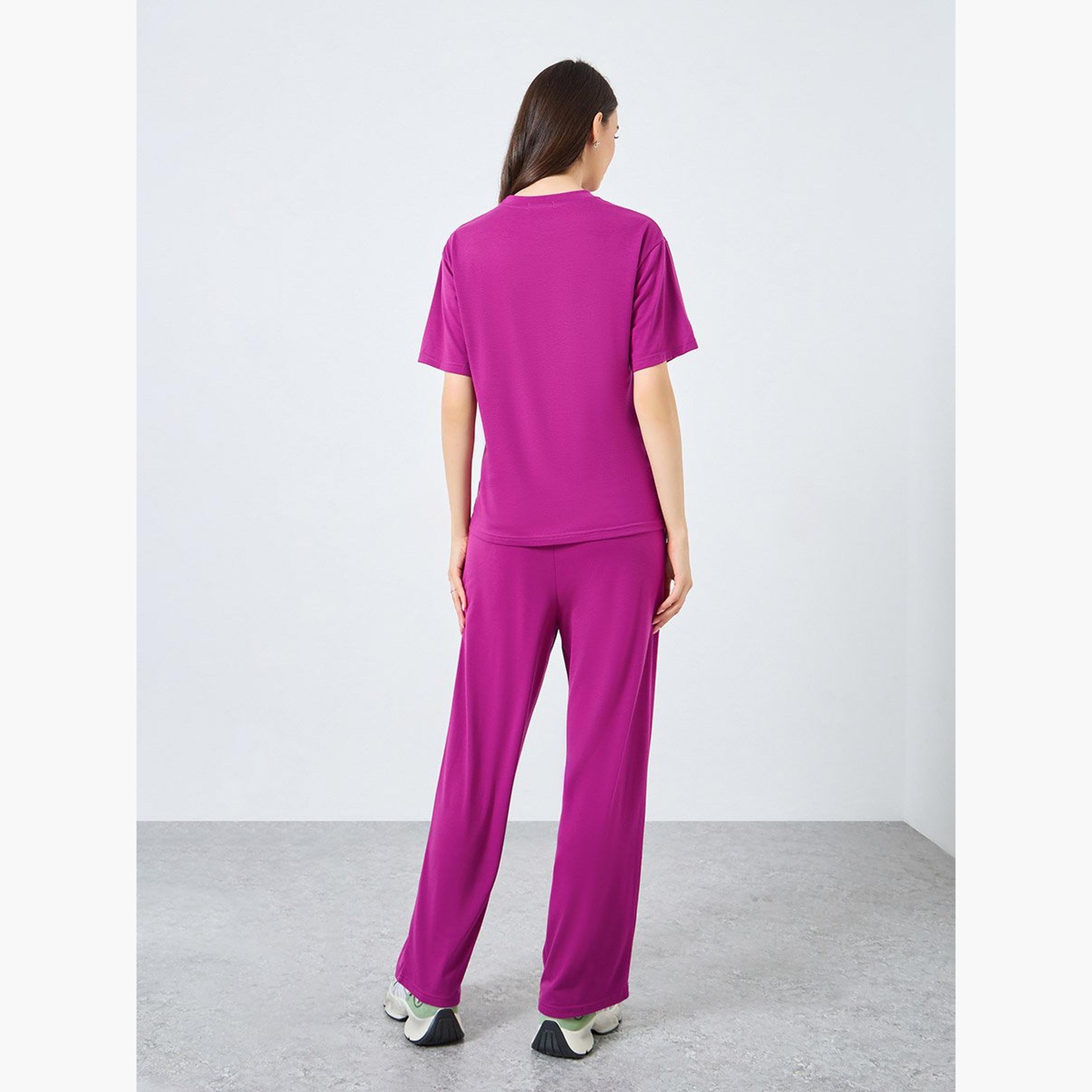 Take Two Solid Short Sleeve Top and Wide Leg Joggers Co-Ords-women-clothing-coordsets-image-4