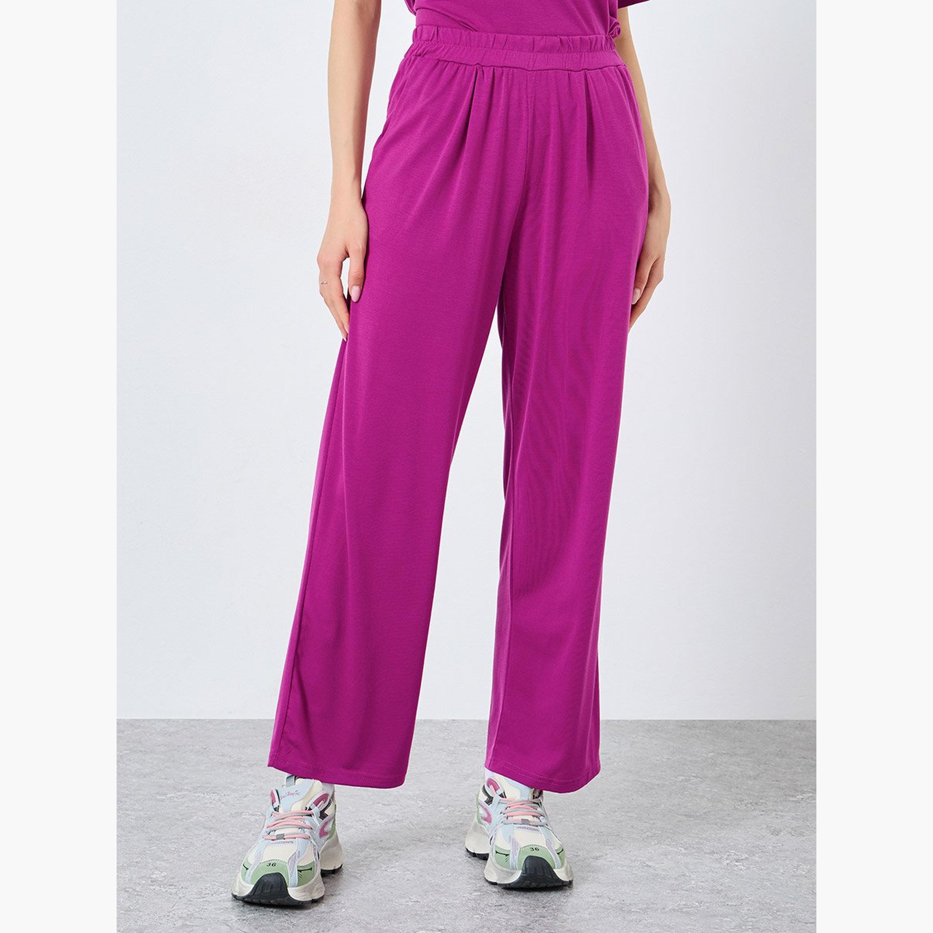Take Two Solid Short Sleeve Top and Wide Leg Joggers Co-Ords-women-clothing-coordsets-image-5