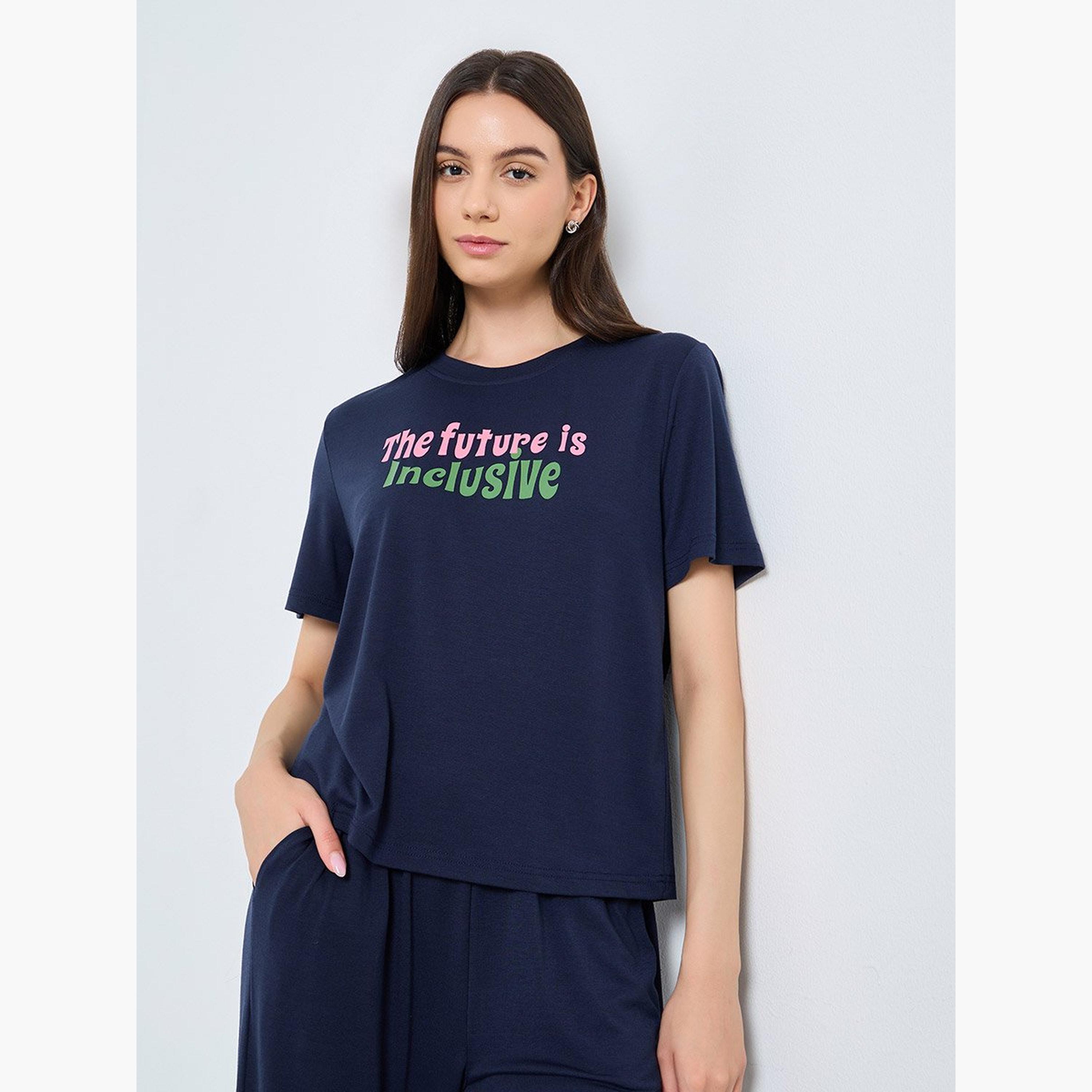 Take Two Slogan Print Short Sleeve Top and Joggers Co-Ords-women-clothing-coordsets-image-2