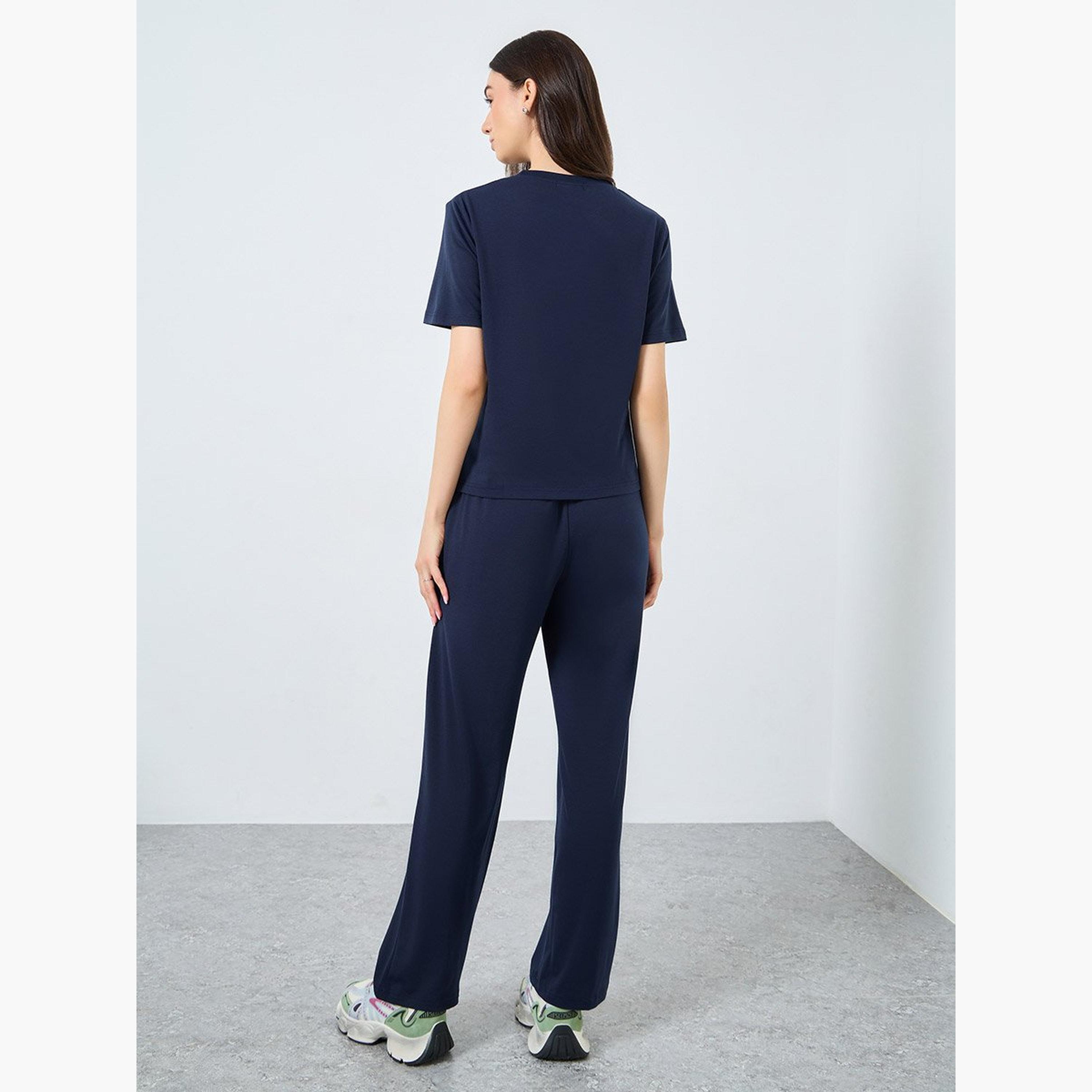 Take Two Slogan Print Short Sleeve Top and Joggers Co-Ords-women-clothing-coordsets-image-4