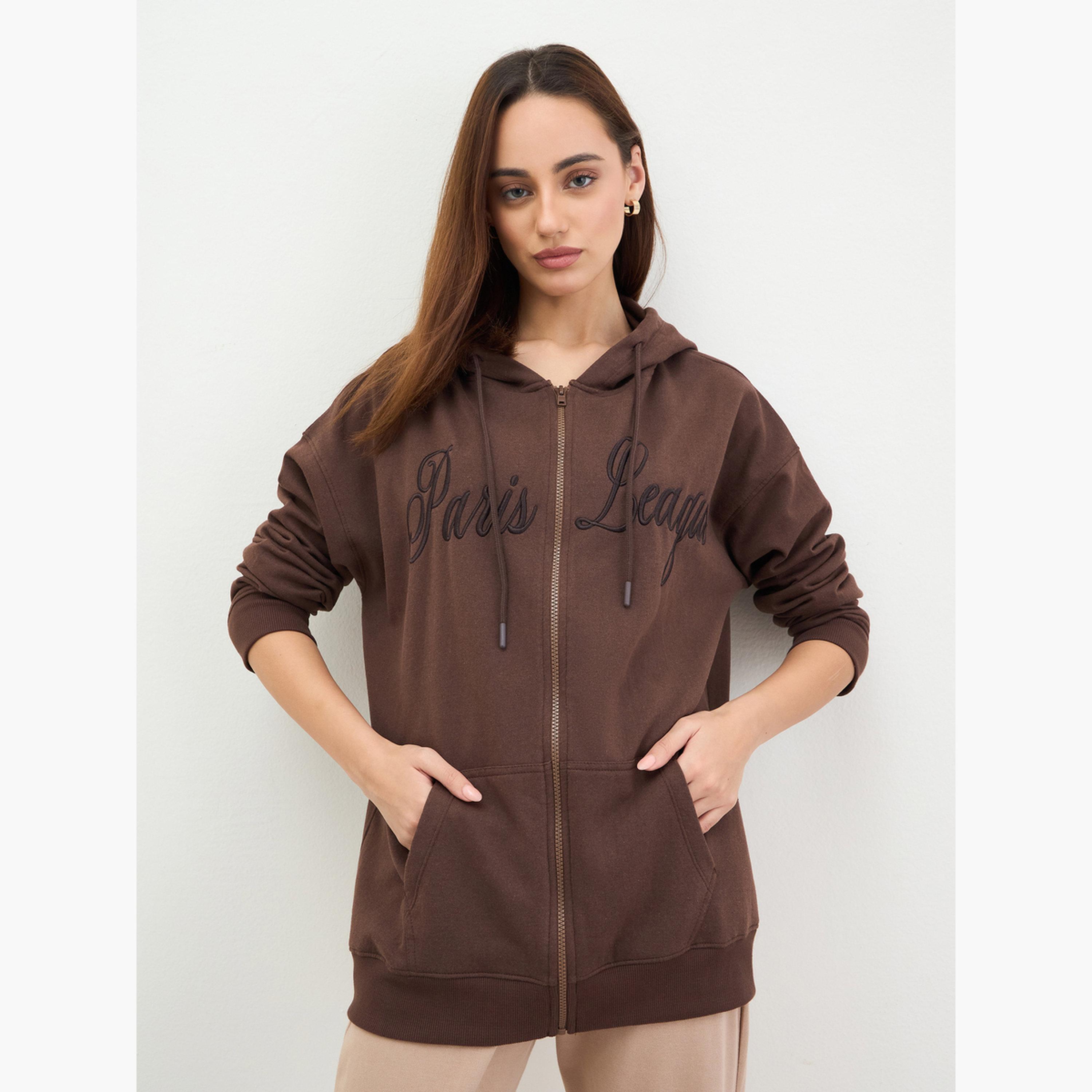 ستايلي - سويتشرت بني طويل مع تطريز أنيق-women-clothing-hoodiesandsweatshirts-sweatshirts-image-1
