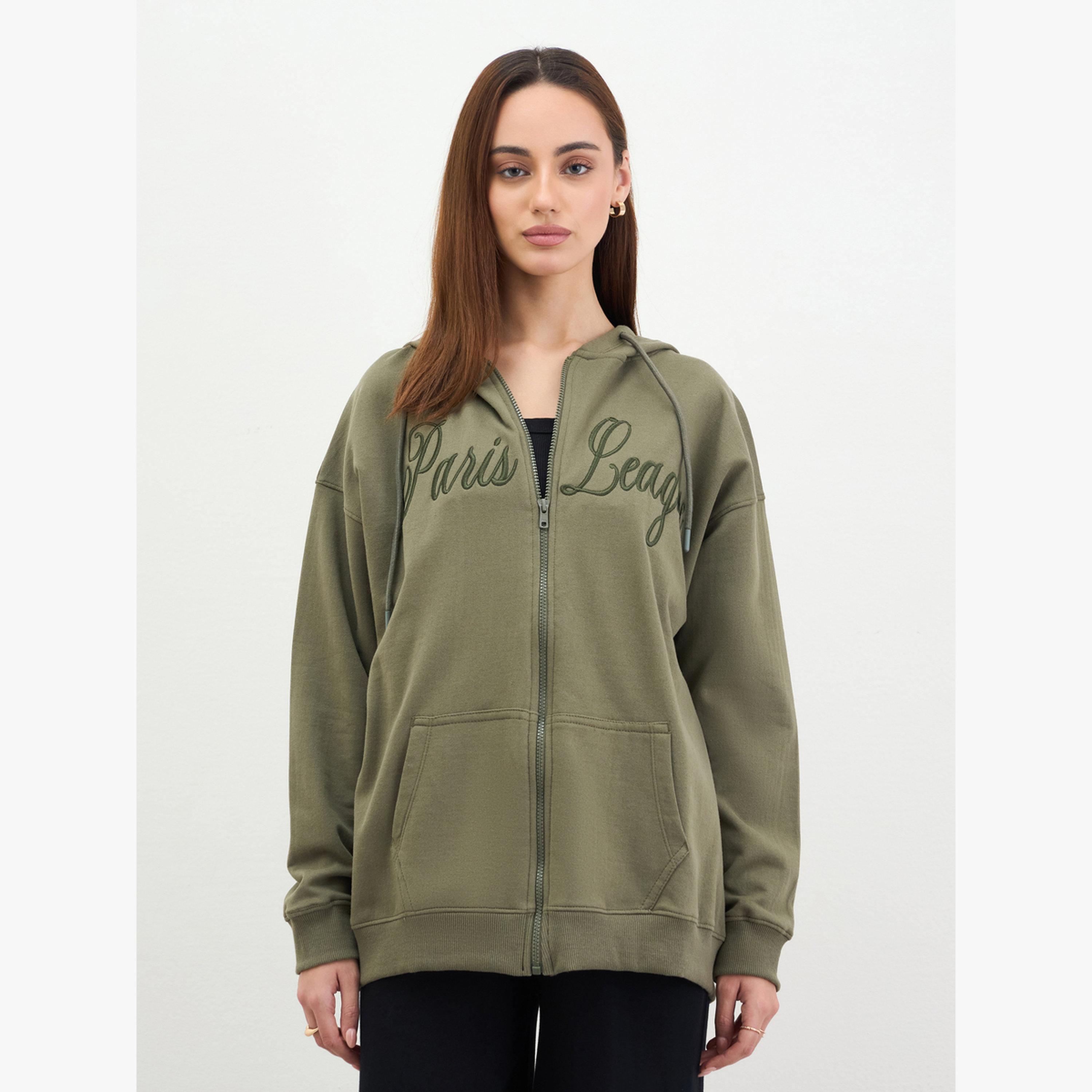 Styli Khaki Longline Sweatshirt with Embroidered Detail-women-clothing-hoodiesandsweatshirts-hoodies-image-3