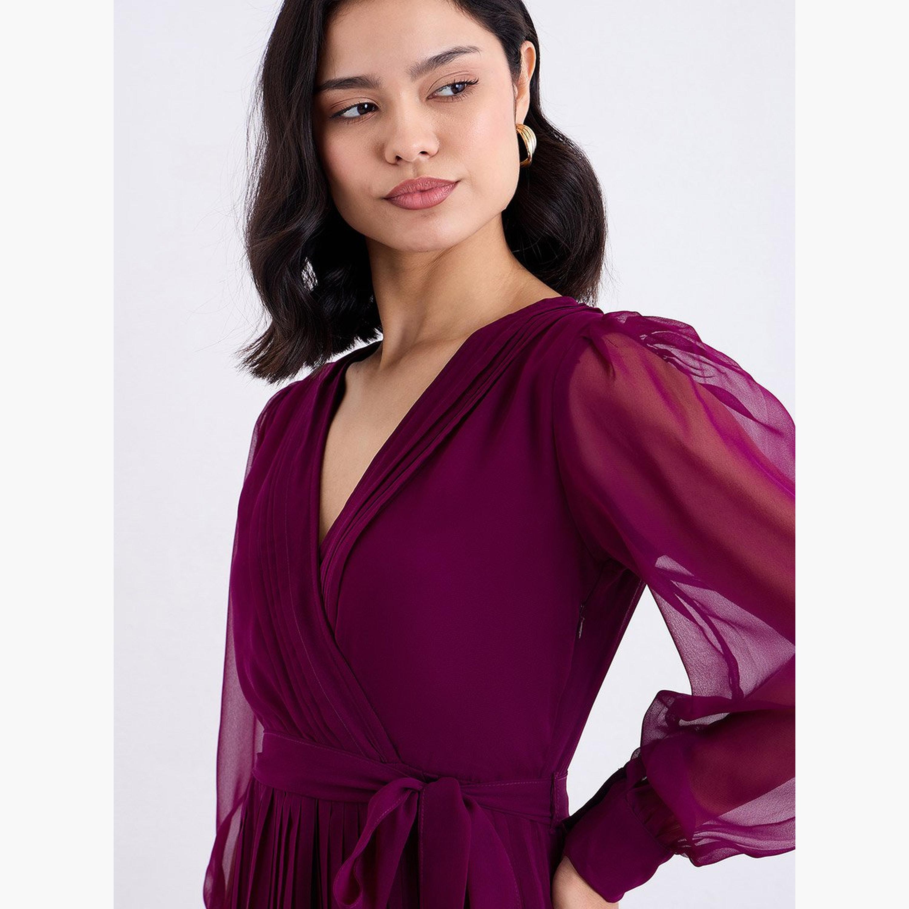 ستايلي - فستان سهرة ماكسي مطوي لون عنابي-women-clothing-dresses-image-4