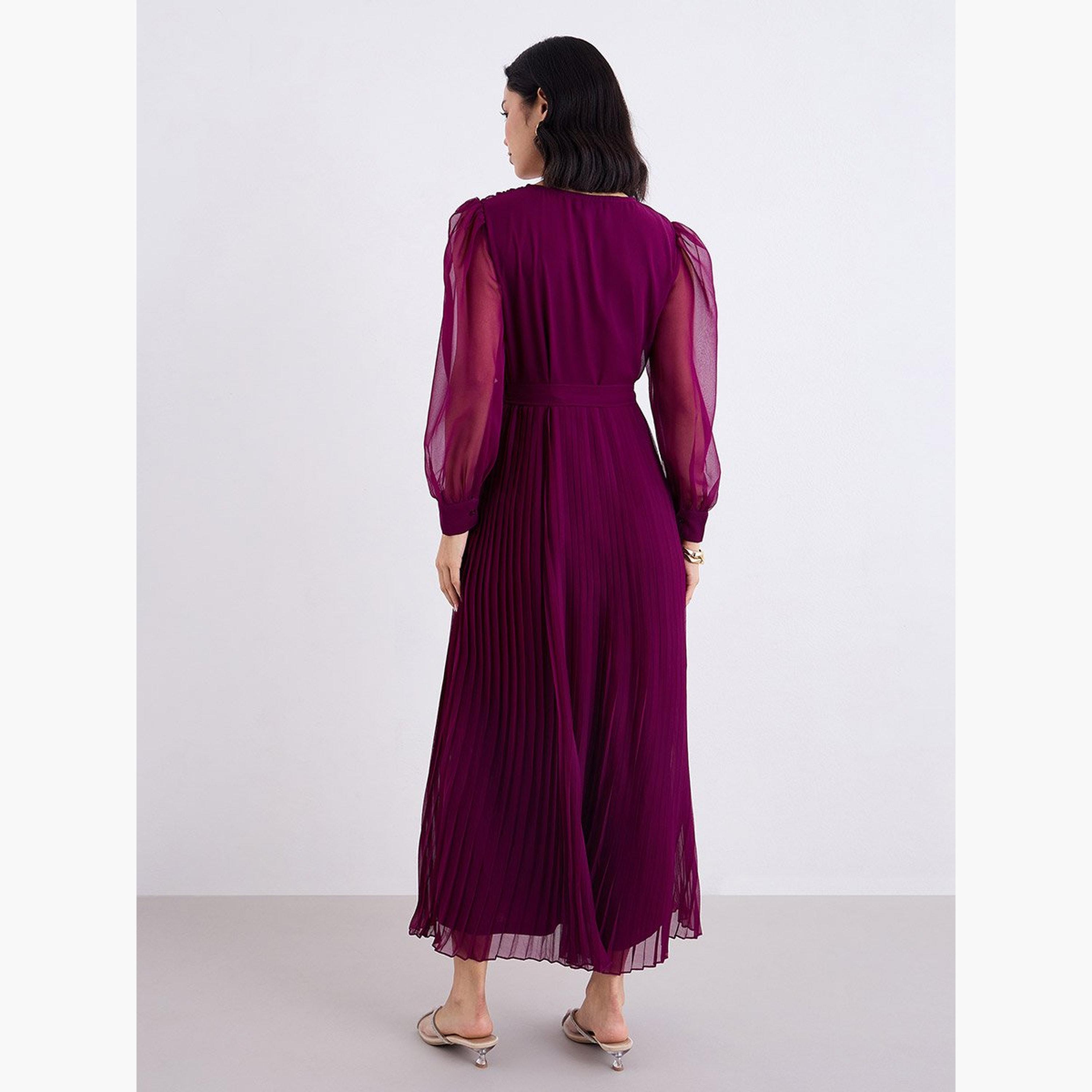 ستايلي - فستان سهرة ماكسي مطوي لون عنابي-women-clothing-dresses-image-5