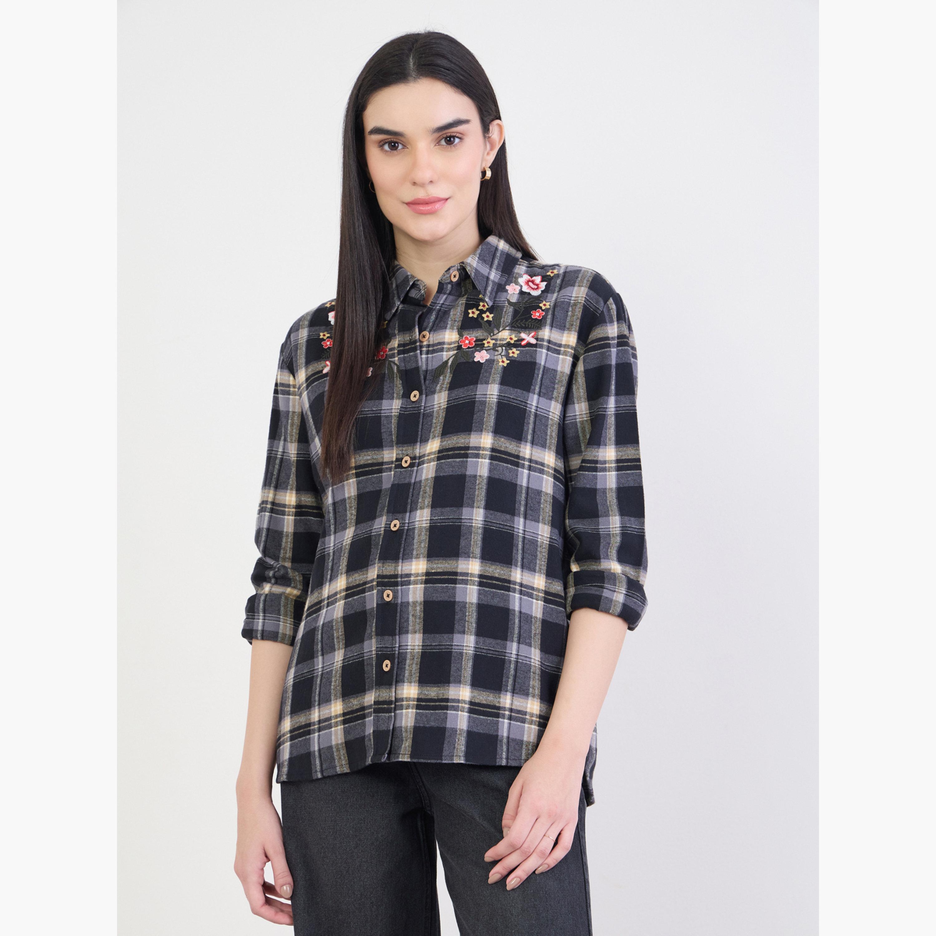 Styli Embroidered Plaid Oversized Shirt-women-clothing-shirtsandblouses-shirts-image-1