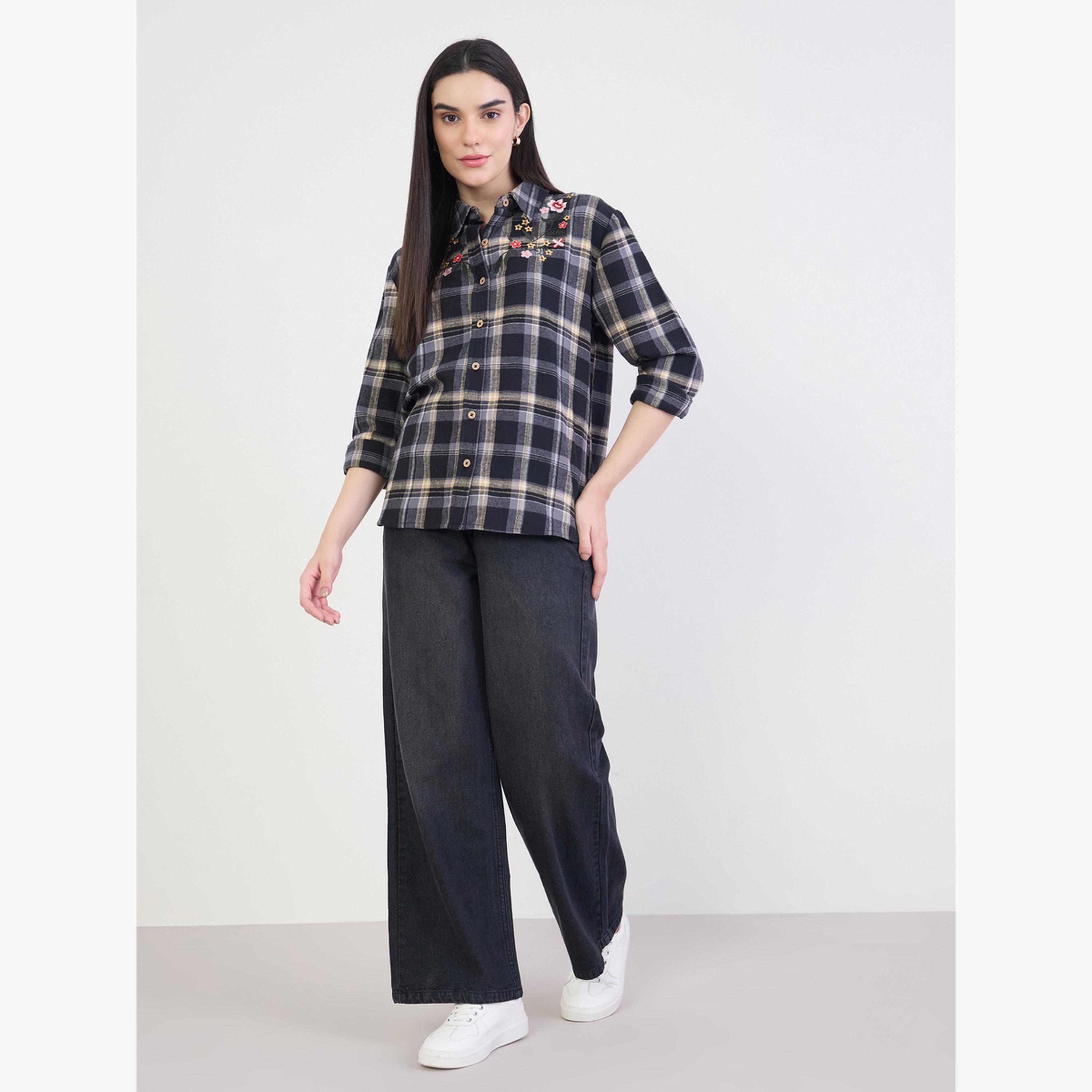 Styli Embroidered Plaid Oversized Shirt-women-clothing-shirtsandblouses-shirts-image-2
