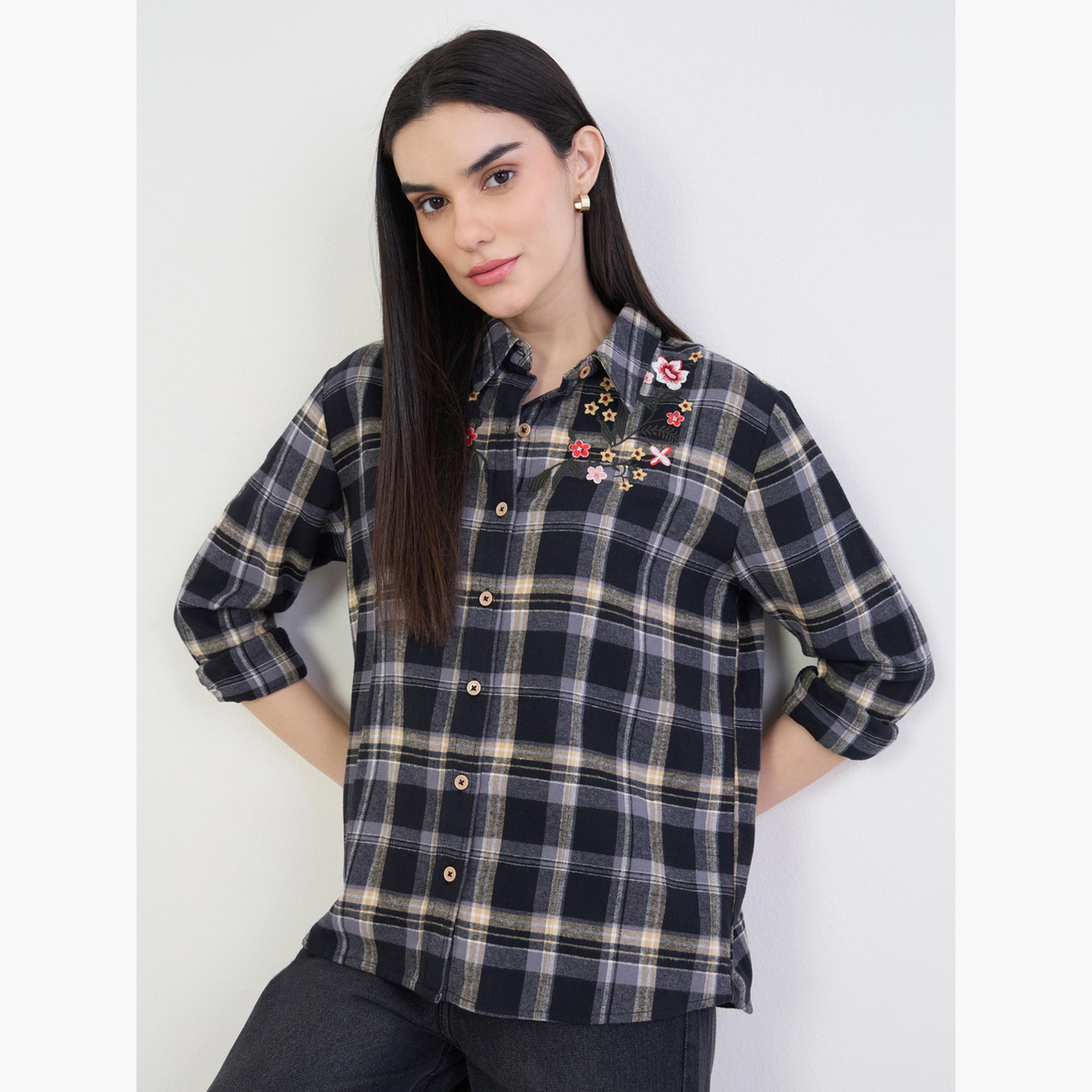 Styli Embroidered Plaid Oversized Shirt-women-clothing-shirtsandblouses-shirts-image-3