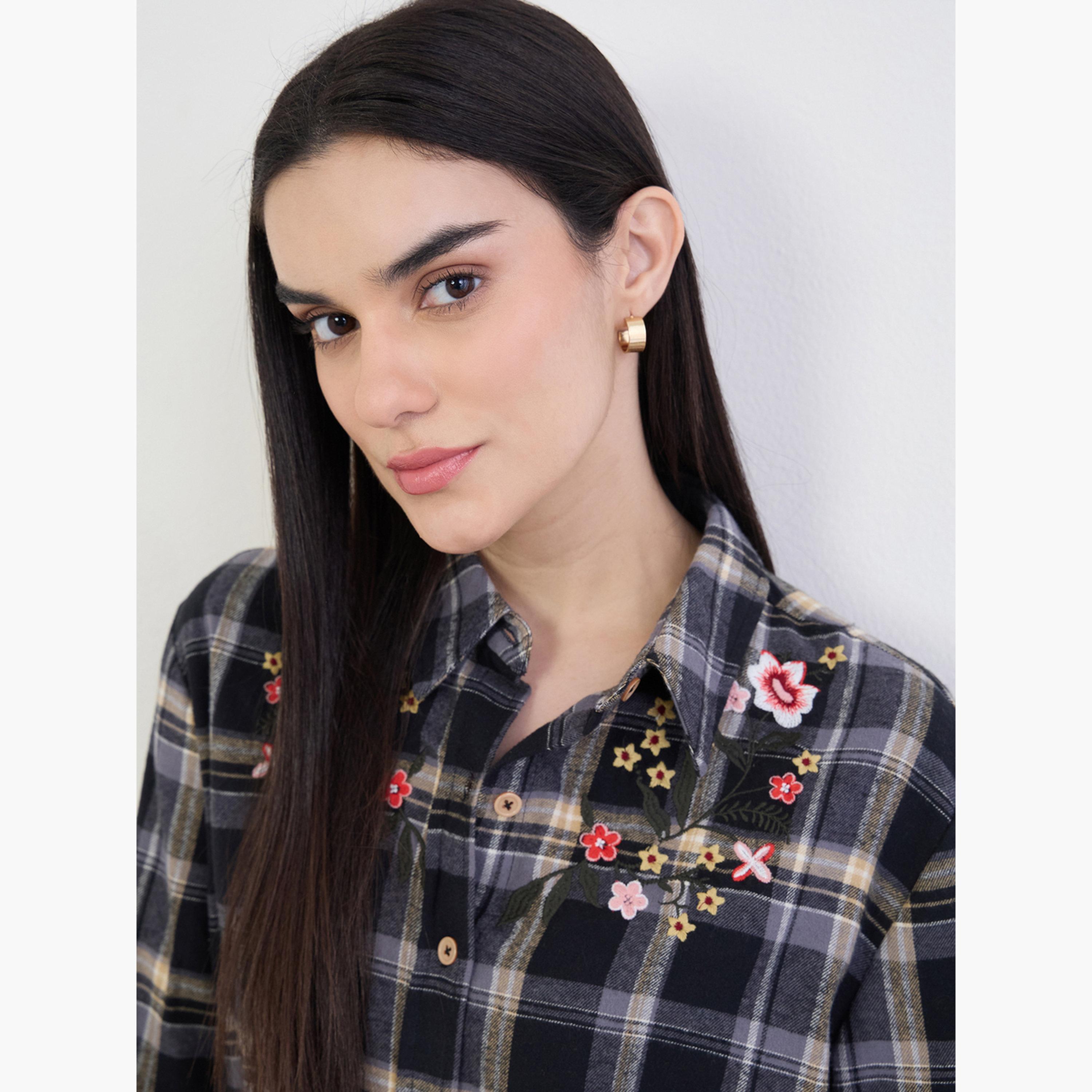 Styli Embroidered Plaid Oversized Shirt-women-clothing-shirtsandblouses-shirts-image-4