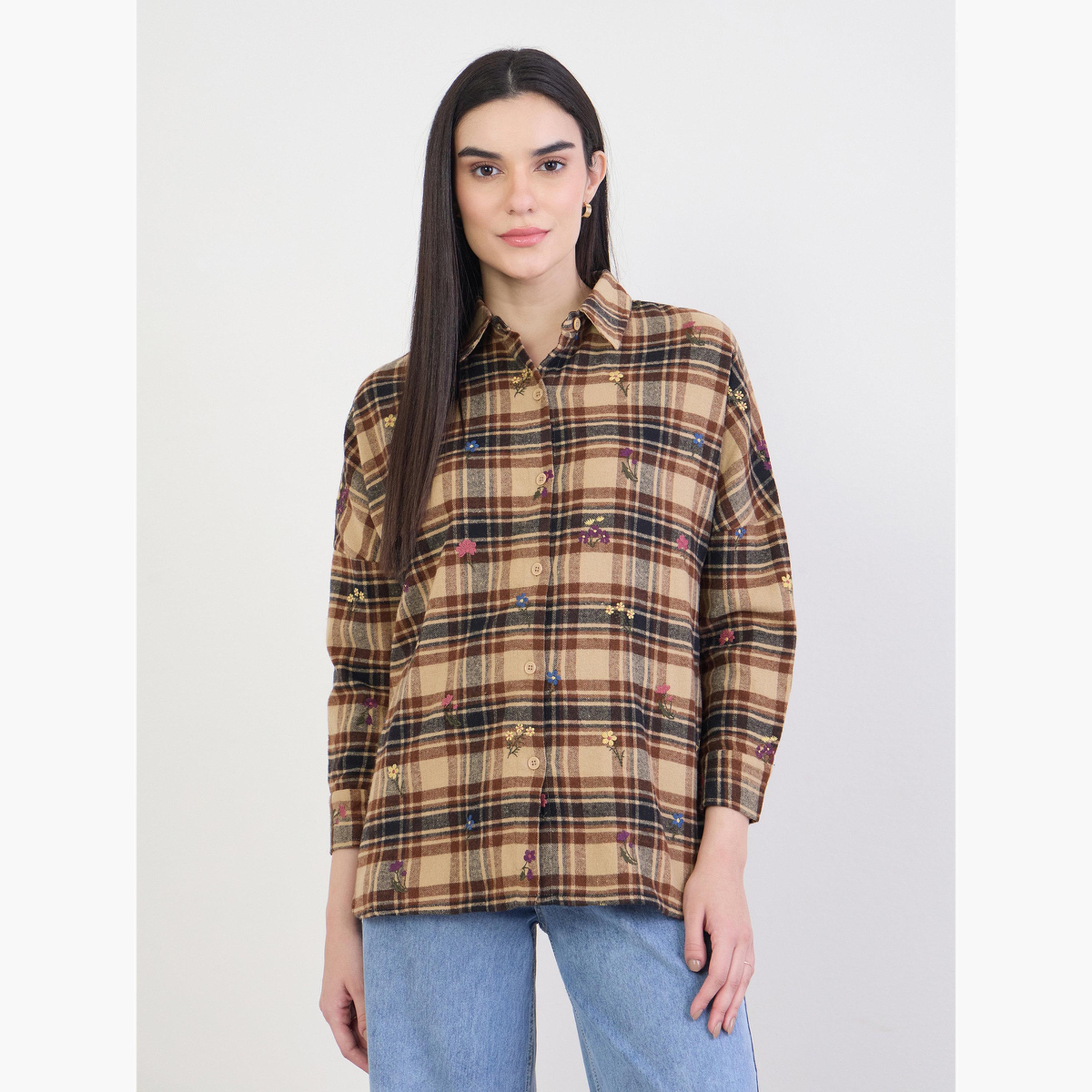 Styli Embroidered Plaid Oversized Shirt-women-clothing-shirtsandblouses-shirts-image-1