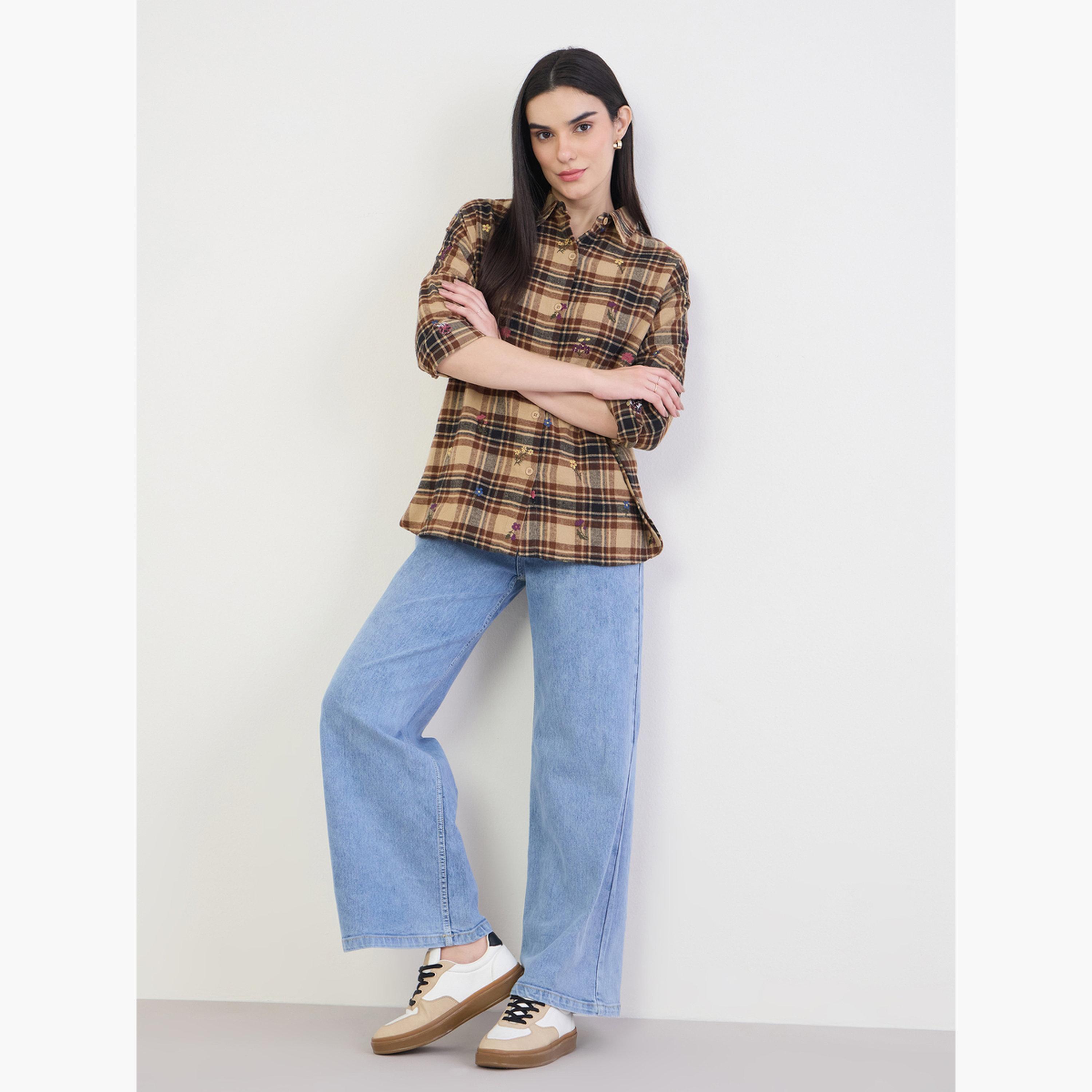 Styli Embroidered Plaid Oversized Shirt-women-clothing-shirtsandblouses-shirts-image-2