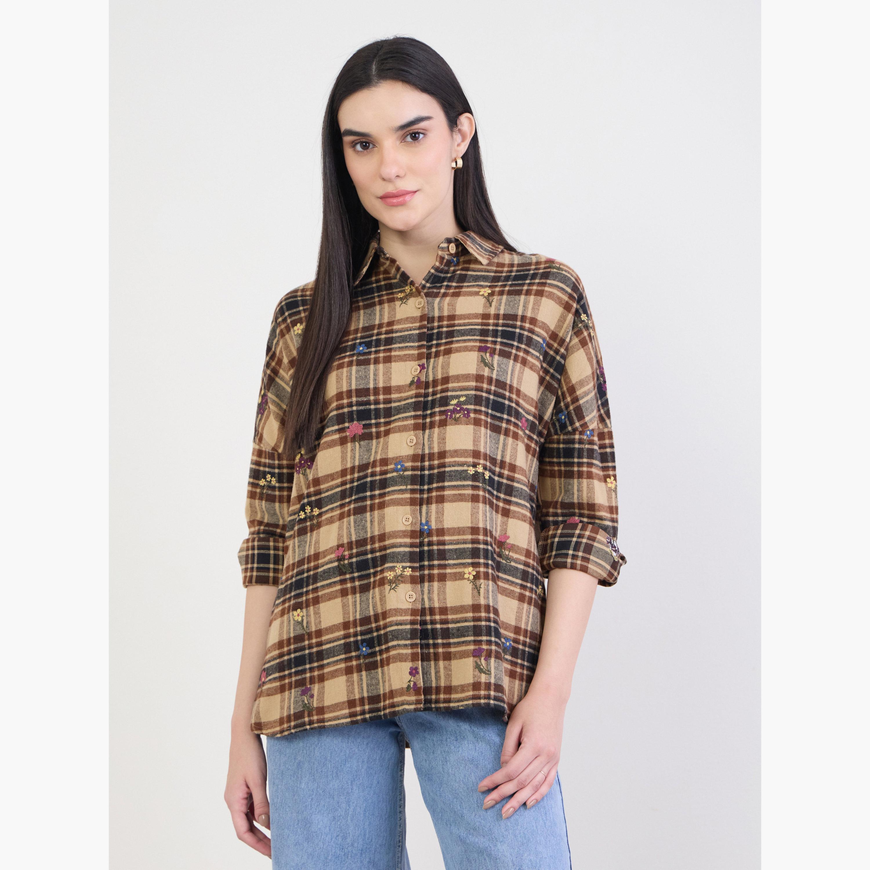 Styli Embroidered Plaid Oversized Shirt-women-clothing-shirtsandblouses-shirts-image-3