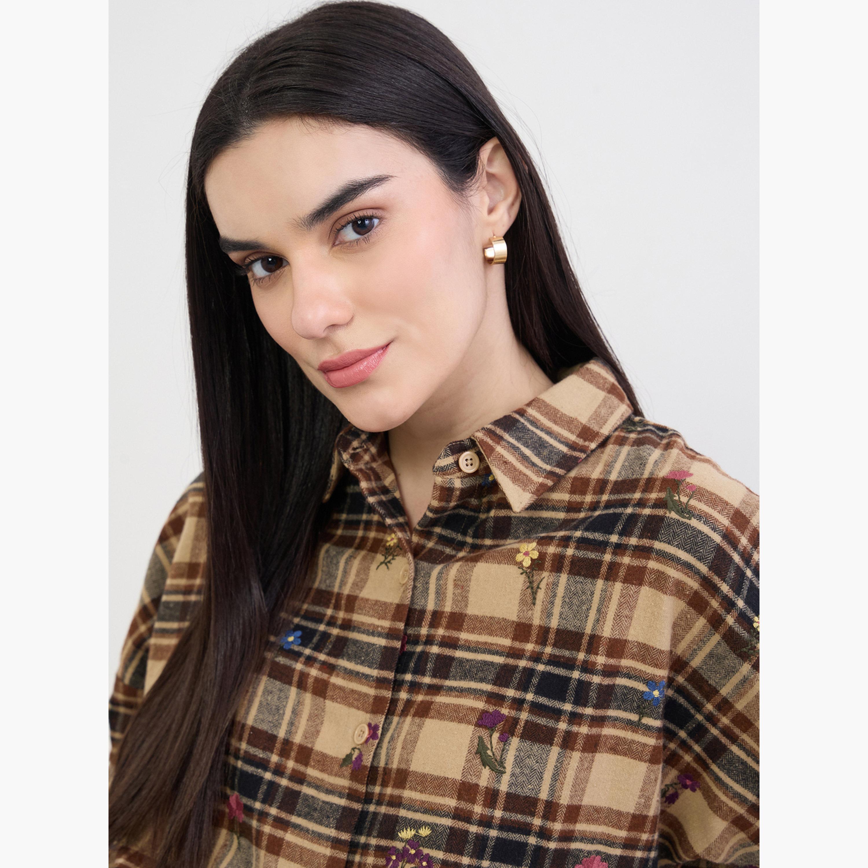 Styli Embroidered Plaid Oversized Shirt-women-clothing-shirtsandblouses-shirts-image-4