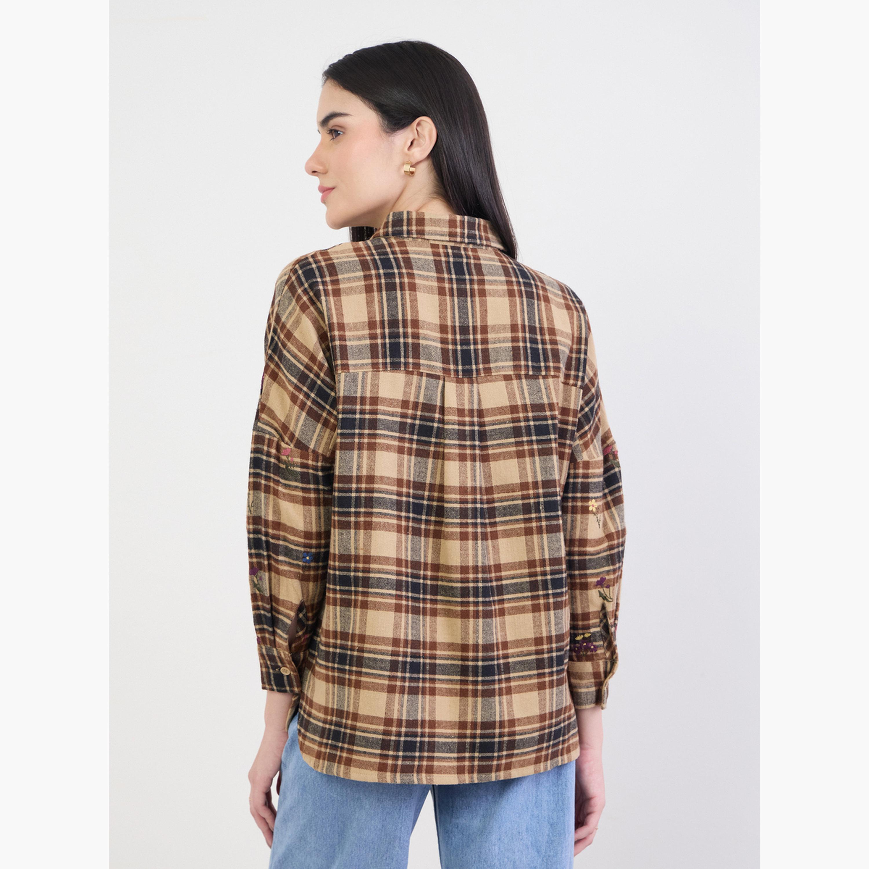 Styli Embroidered Plaid Oversized Shirt-women-clothing-shirtsandblouses-shirts-image-5