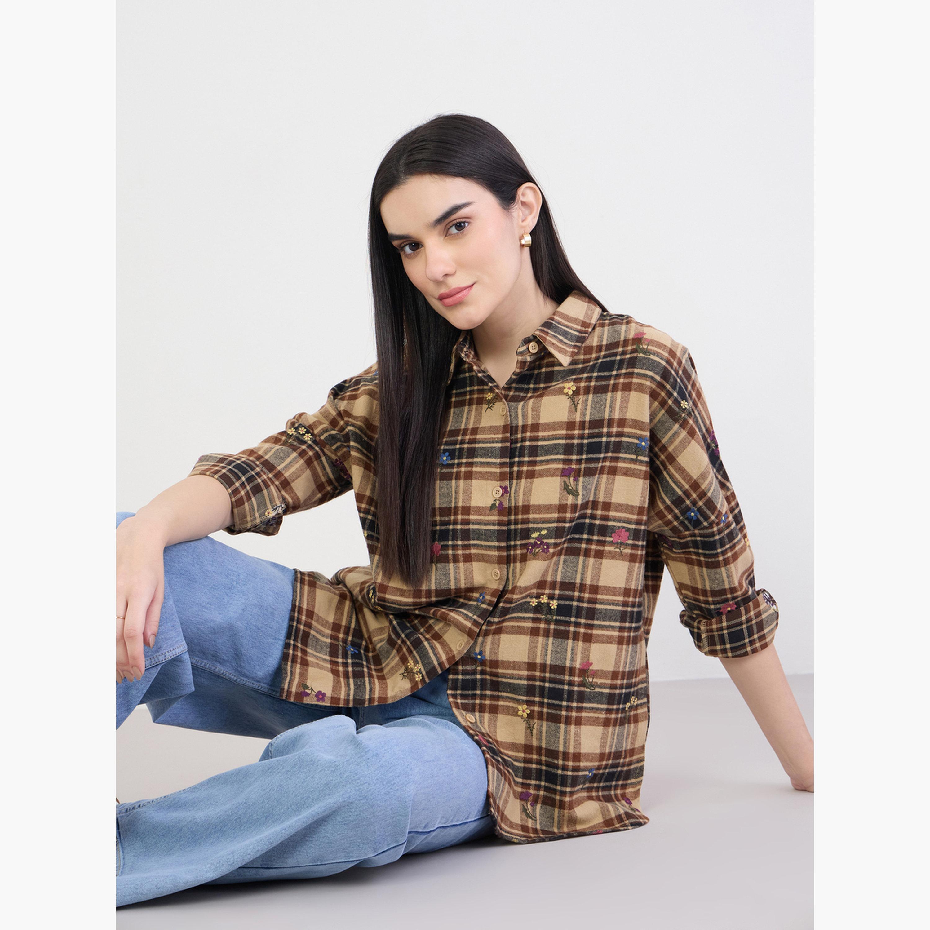 Styli Embroidered Plaid Oversized Shirt-women-clothing-shirtsandblouses-shirts-image-6