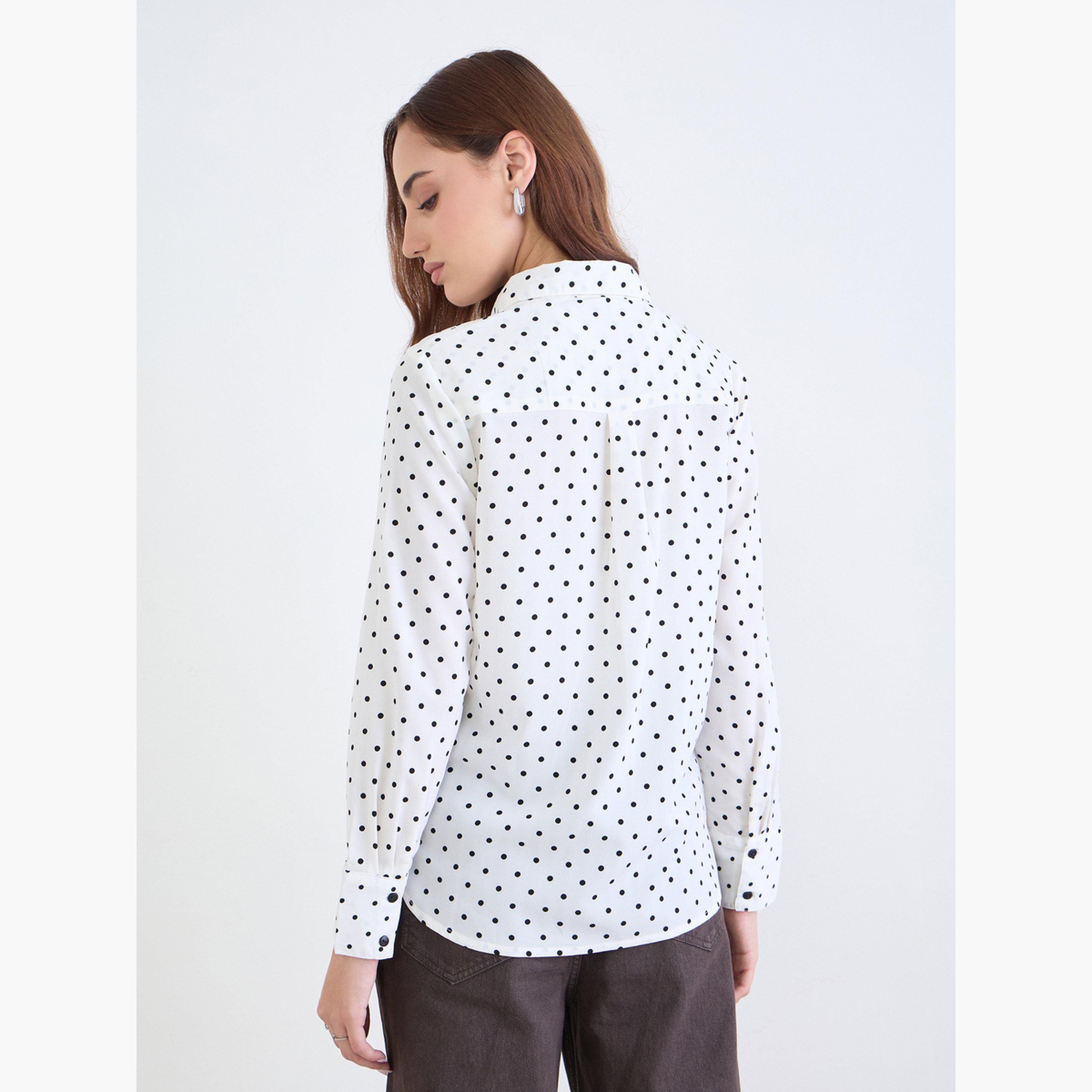 Styli Women Polka Dot Shirt with Bow Detail-women-clothing-shirtsandblouses-shirts-image-5