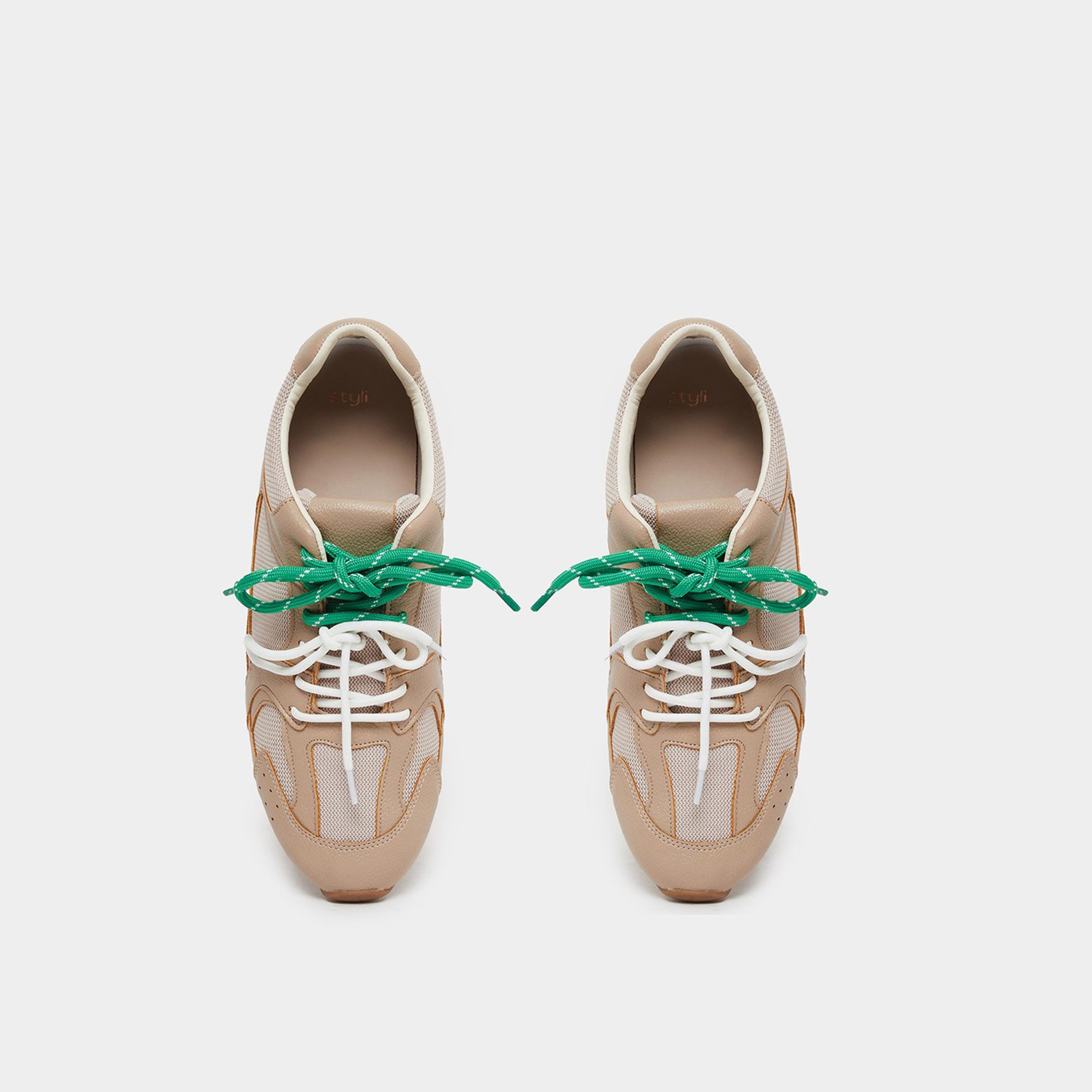 ستايلي - حذاء رياضي برباط ومُقسم لون بيج-women-shoes-sneakers-image-6