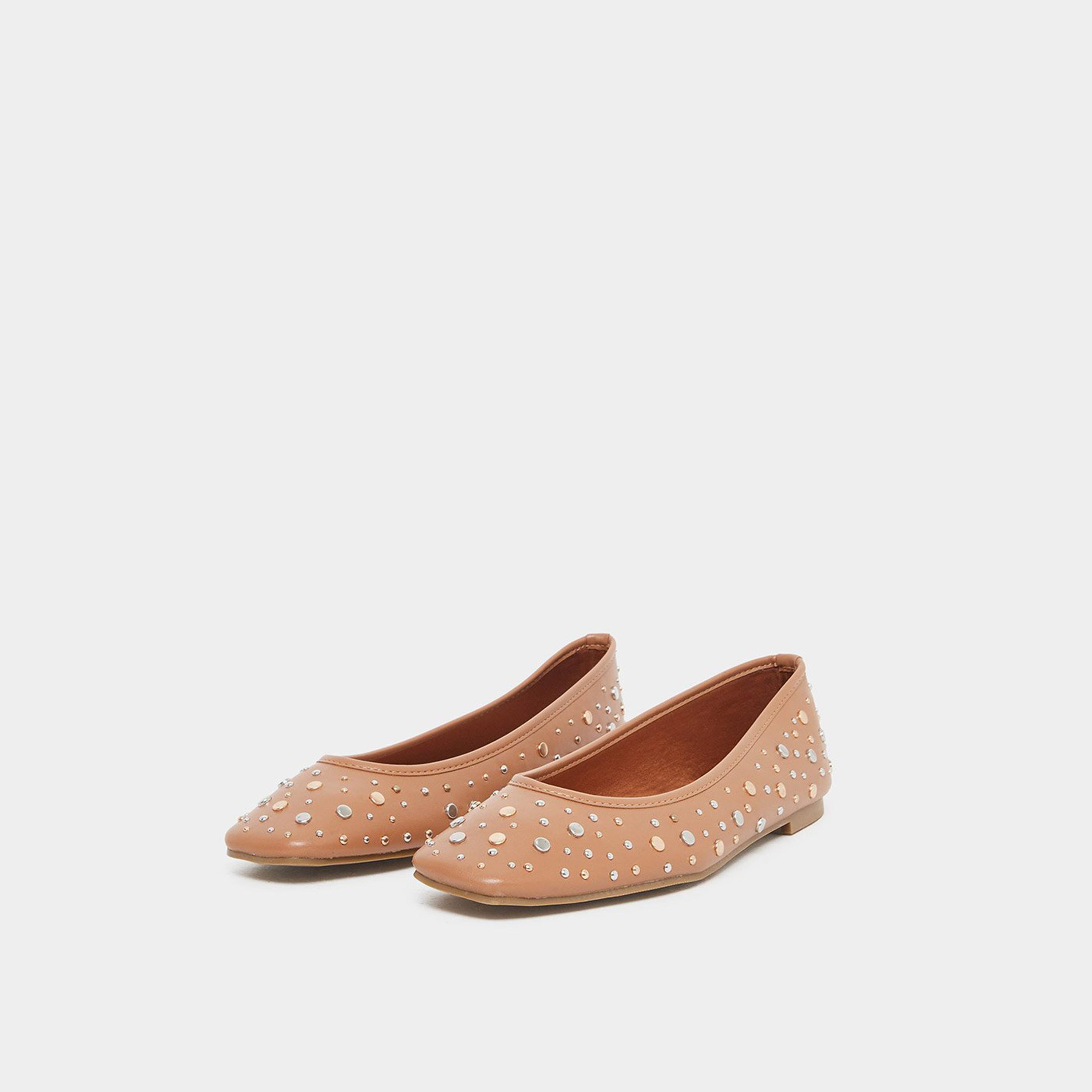 ستايلي - حذاء باليه مرصع لون بني-women-shoes-ballerinas-image-1