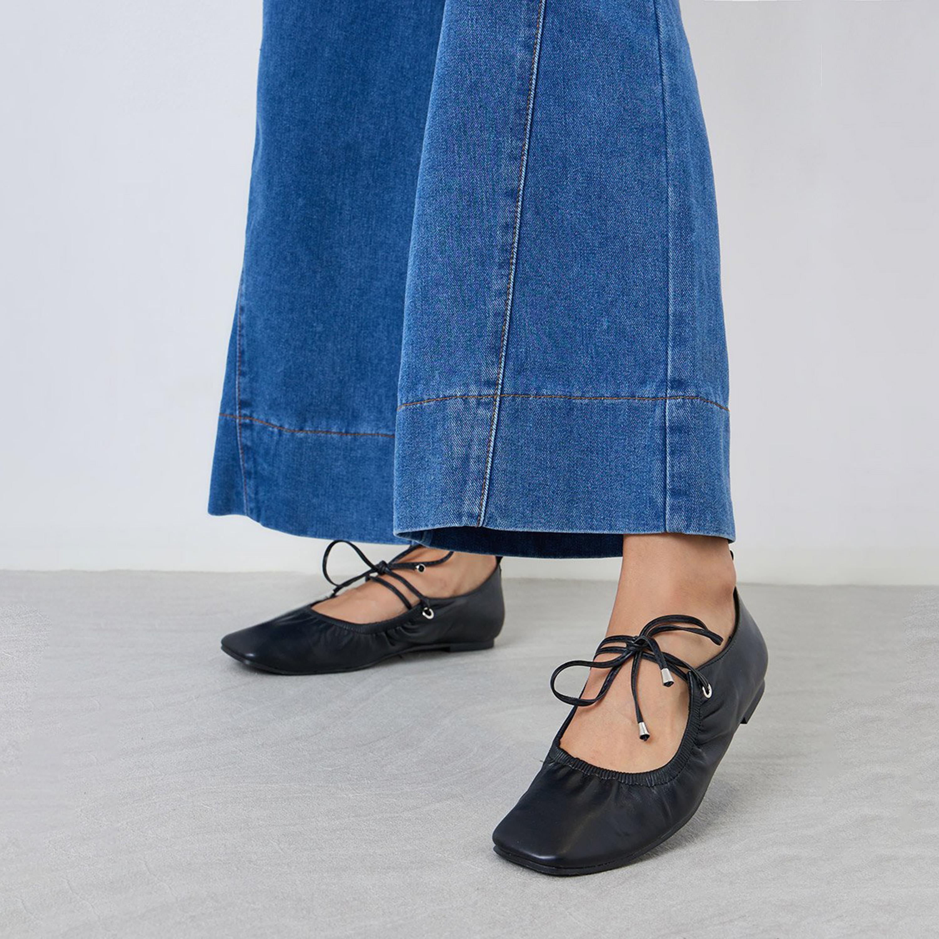 ستايلي - حذاء باليه للنساء من الجلد الأسود-women-shoes-ballerinas-image-2