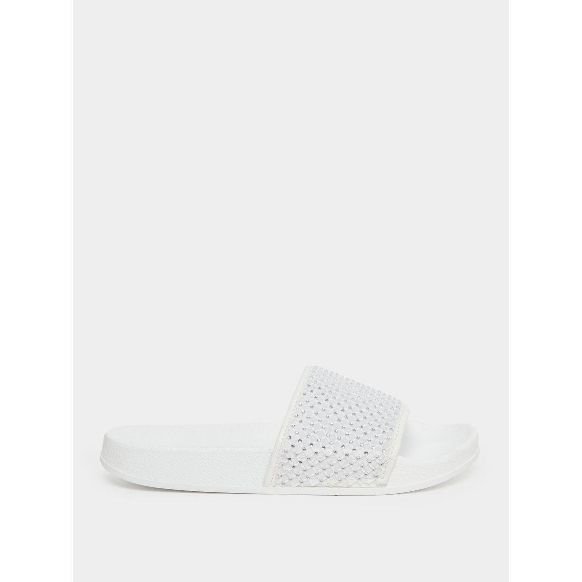 Styli White Embellished Strap Slides-women-shoes-flipflopsandslides-image-2