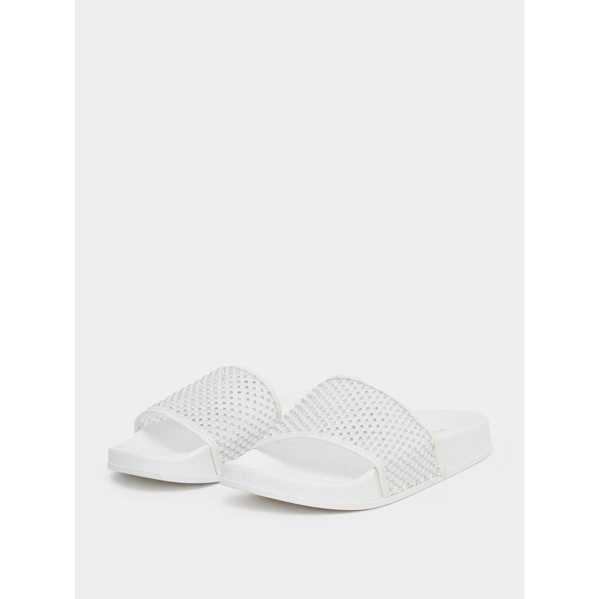 Styli White Embellished Strap Slides-women-shoes-flipflopsandslides-image-3