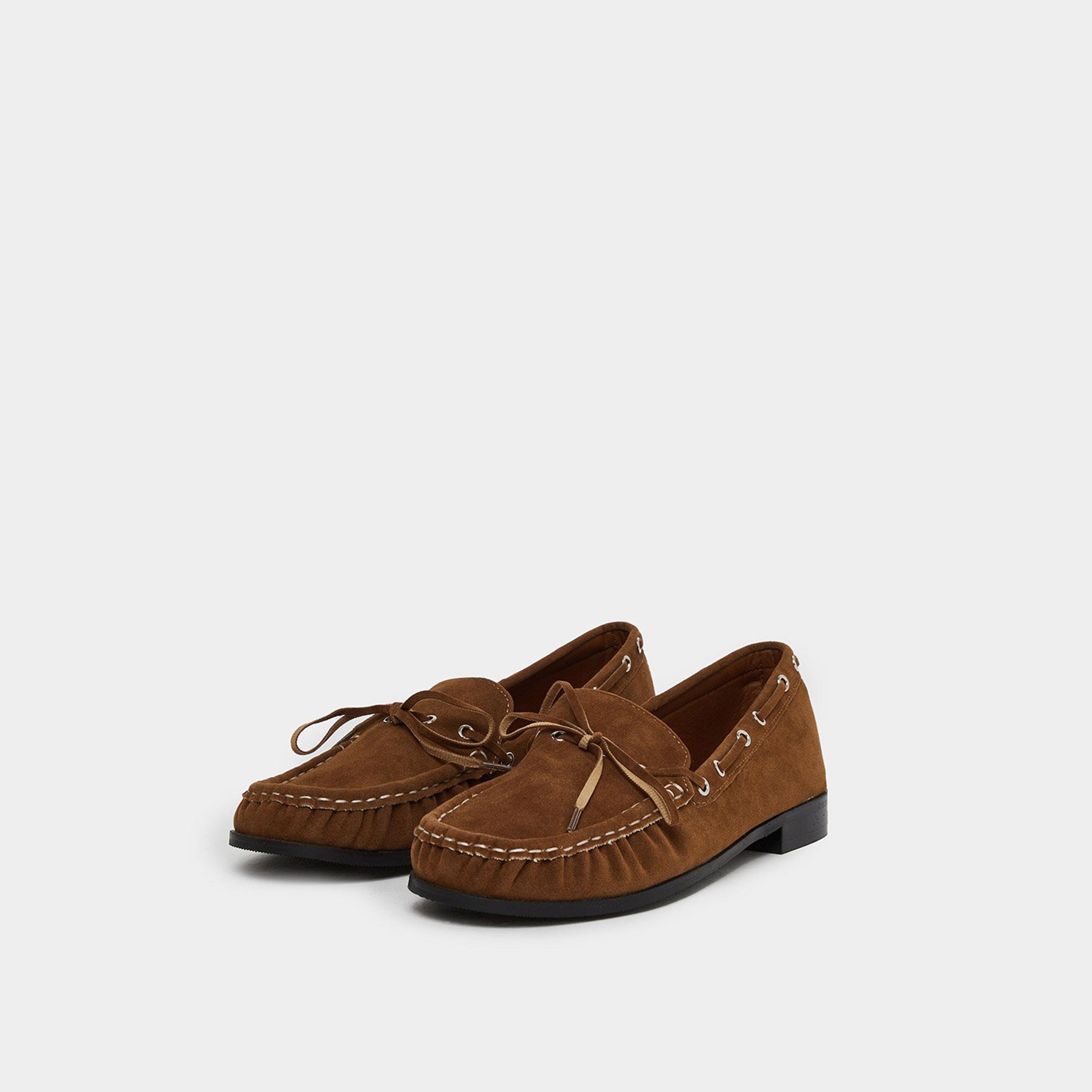 ستايلي - حذاء لوفر للنساء من جلد سويد مدبوغ بني-women-shoes-flats-loafers-image-1
