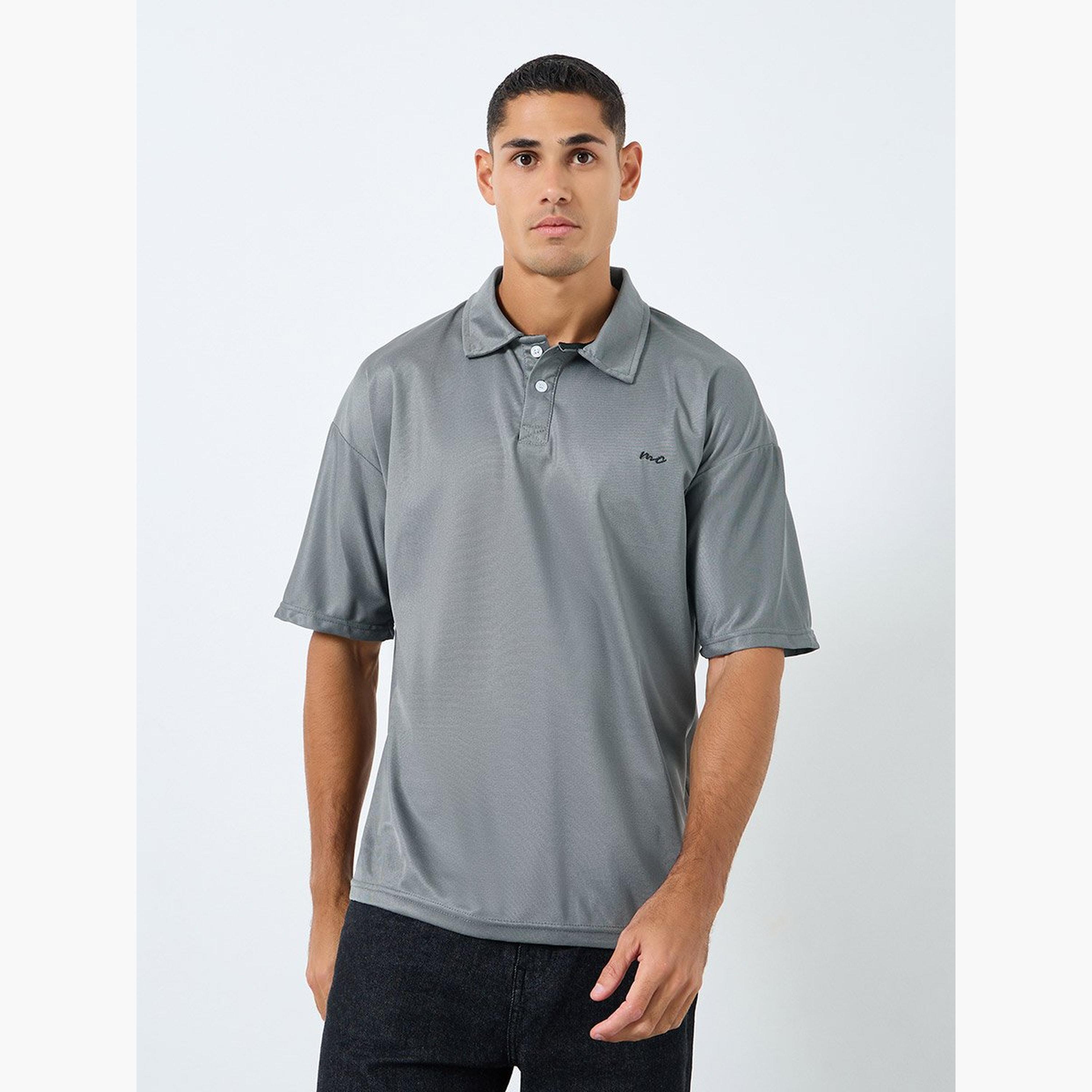 Styli Men Grey Oversized Polo with Button-men-clothing-tshirtsandpolos-polos-image-1