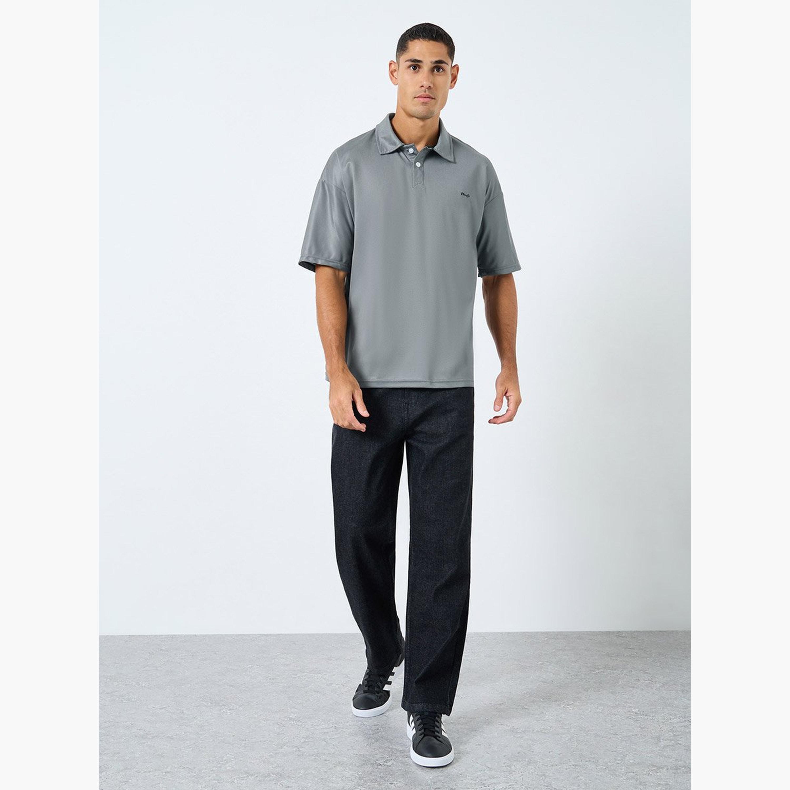 Styli Men Grey Oversized Polo with Button-men-clothing-tshirtsandpolos-polos-image-2