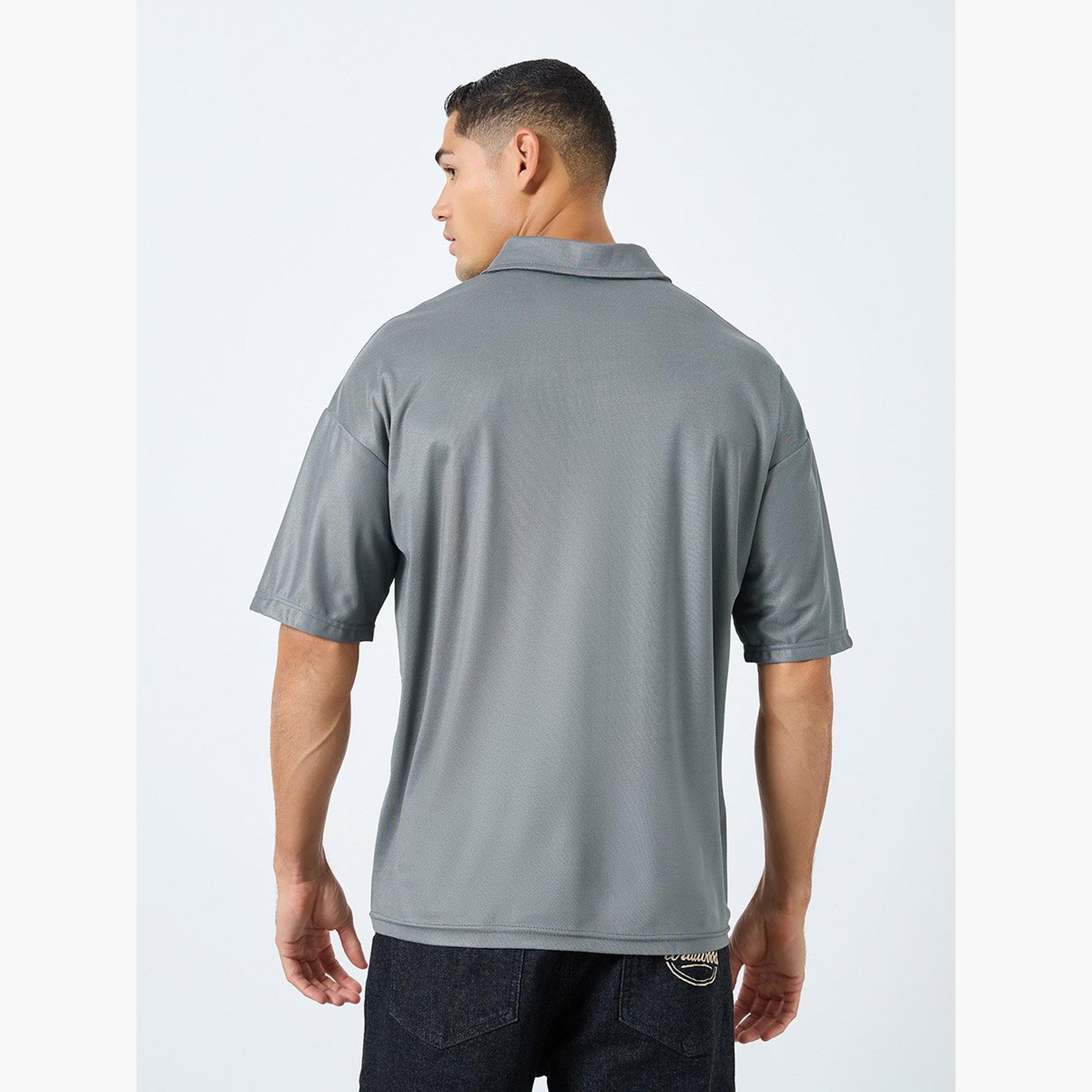 Styli Men Grey Oversized Polo with Button-men-clothing-tshirtsandpolos-polos-image-4