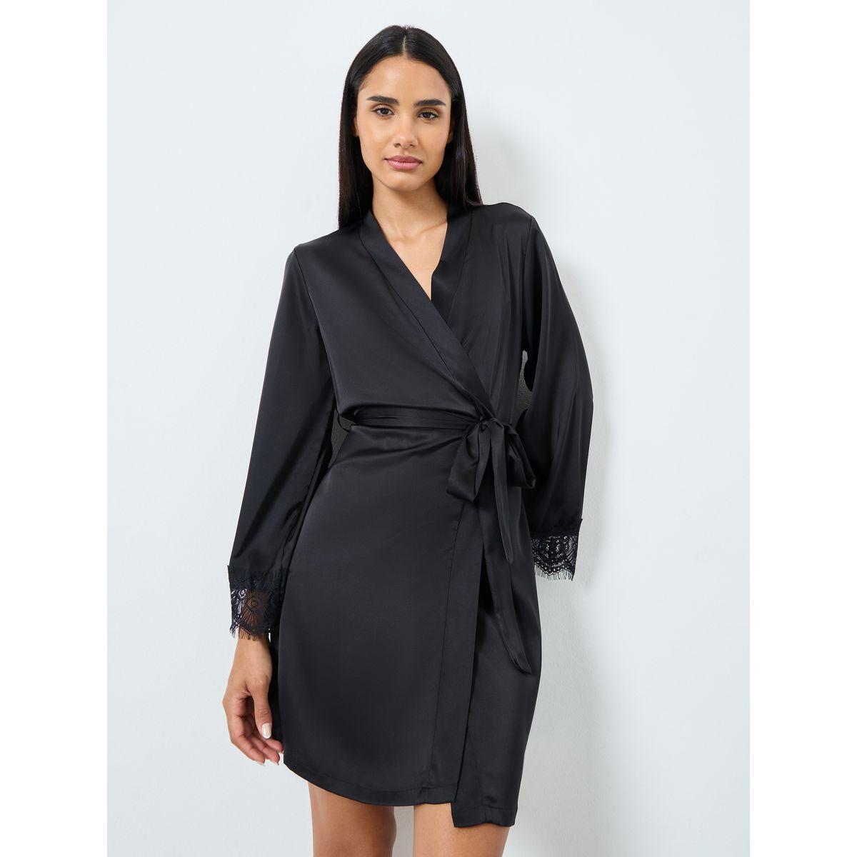 Styli Back V Shape Lace Trim Robe-women-clothing-nightwear-robes-image-1
