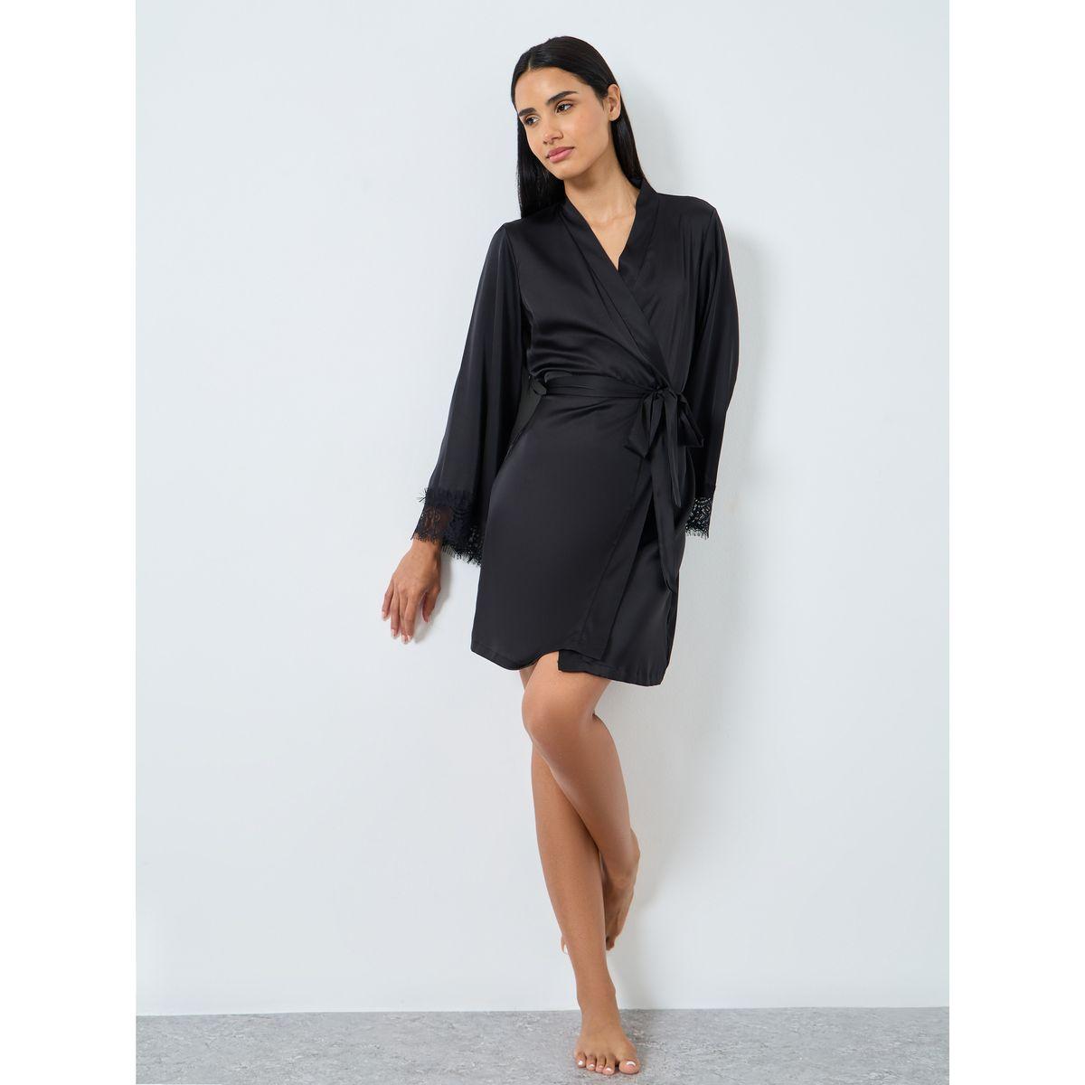 Styli Back V Shape Lace Trim Robe-women-clothing-nightwear-robes-image-2