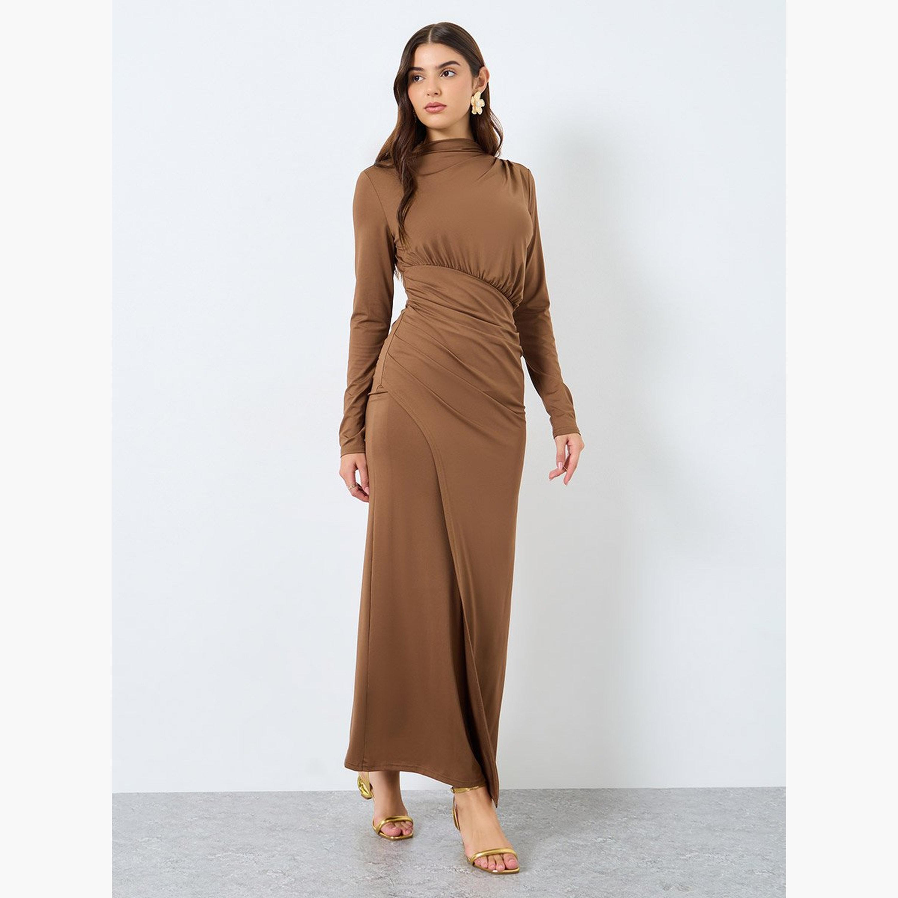 Styli Solid Long Sleeves Sheath Maxi Dress-women-clothing-dresses-image-2