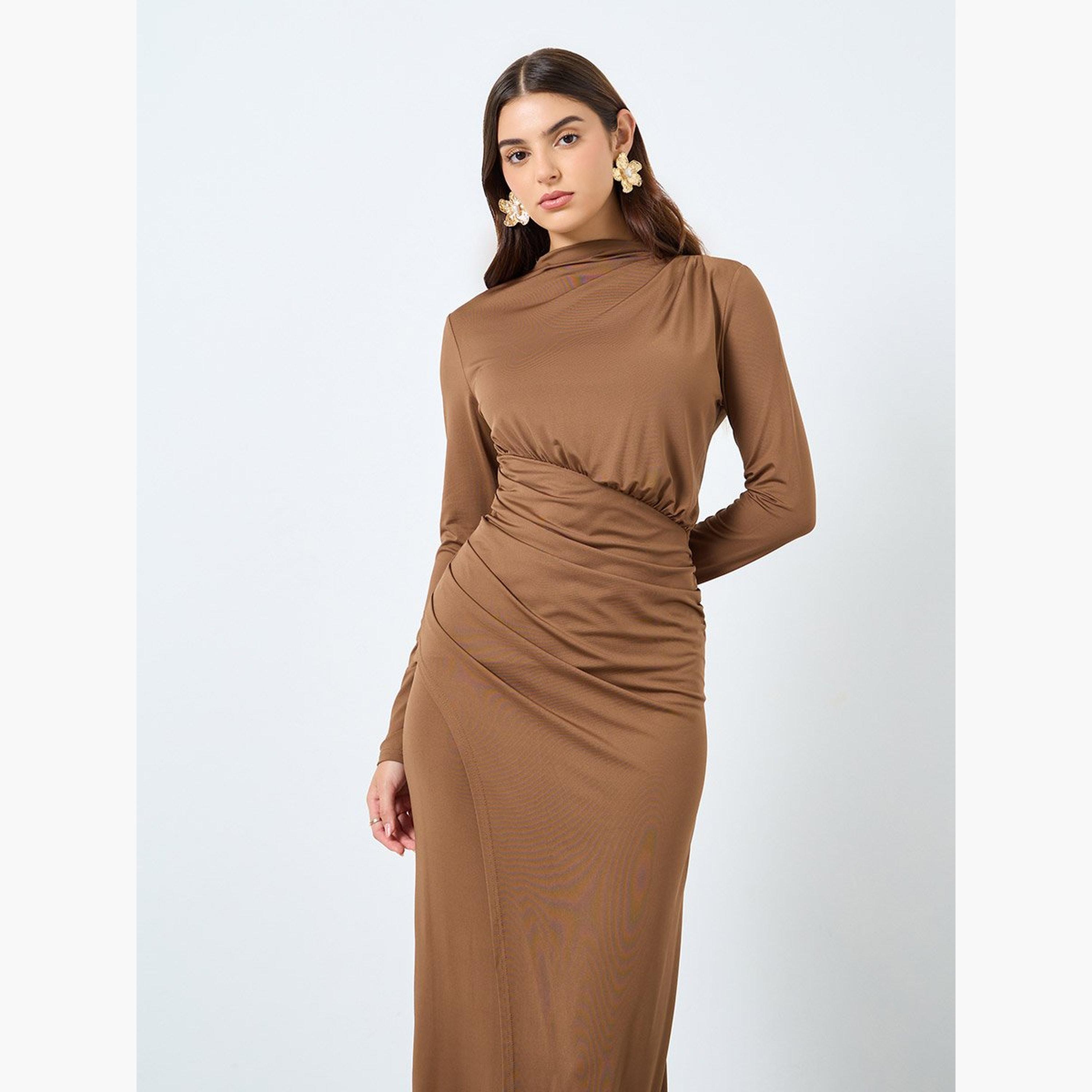 Styli Solid Long Sleeves Sheath Maxi Dress-women-clothing-dresses-image-3