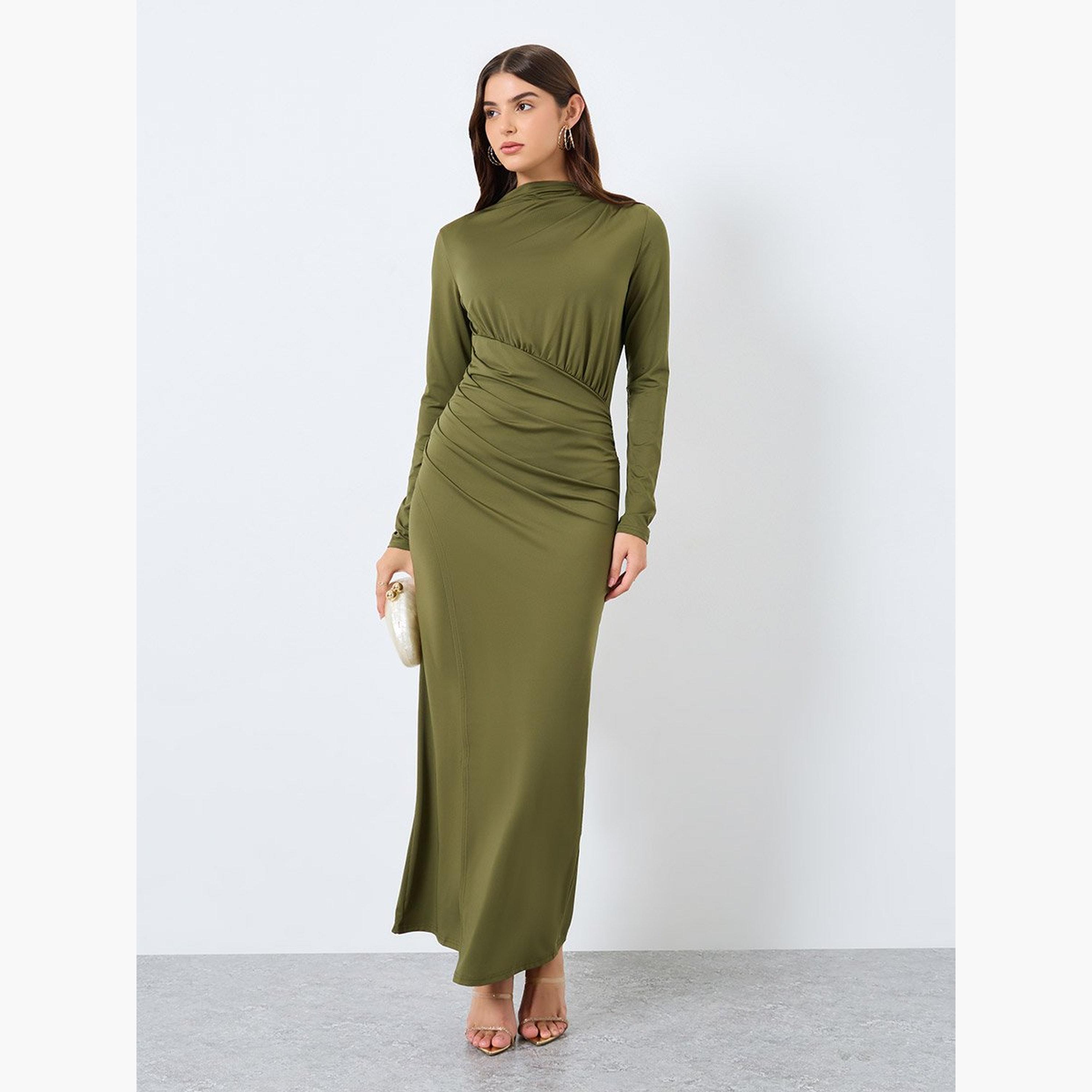 Styli Solid Long Sleeves Sheath Maxi Dress-women-clothing-dresses-image-1