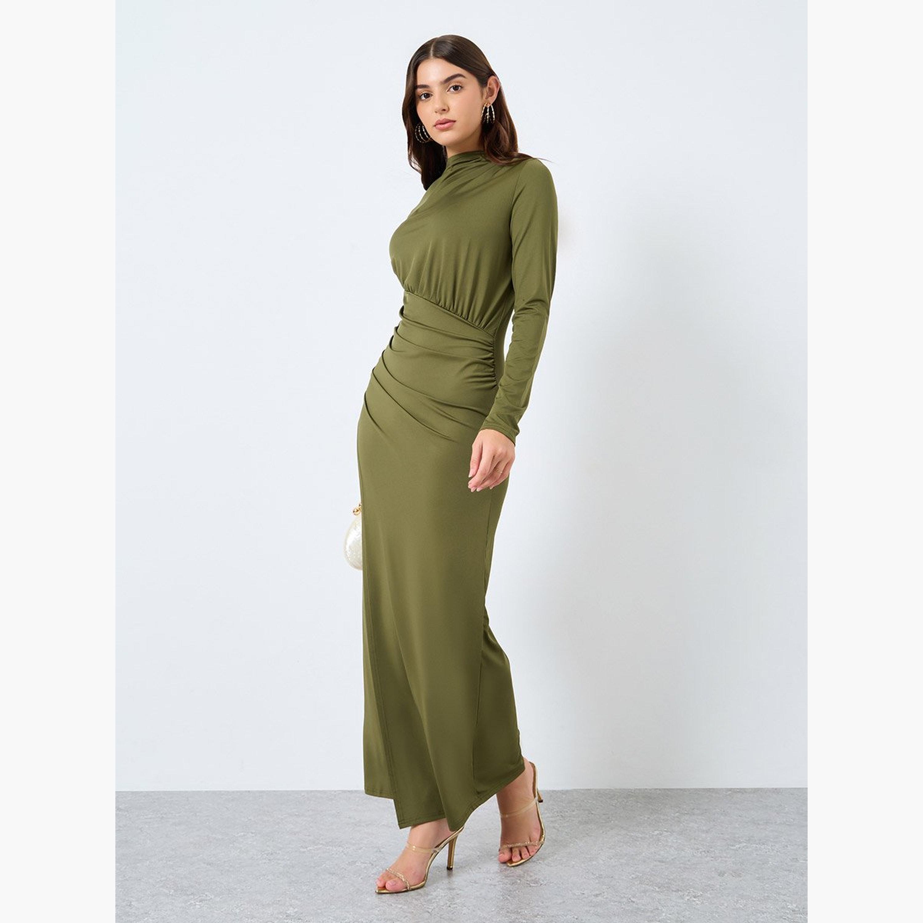Styli Solid Long Sleeves Sheath Maxi Dress-women-clothing-dresses-image-2