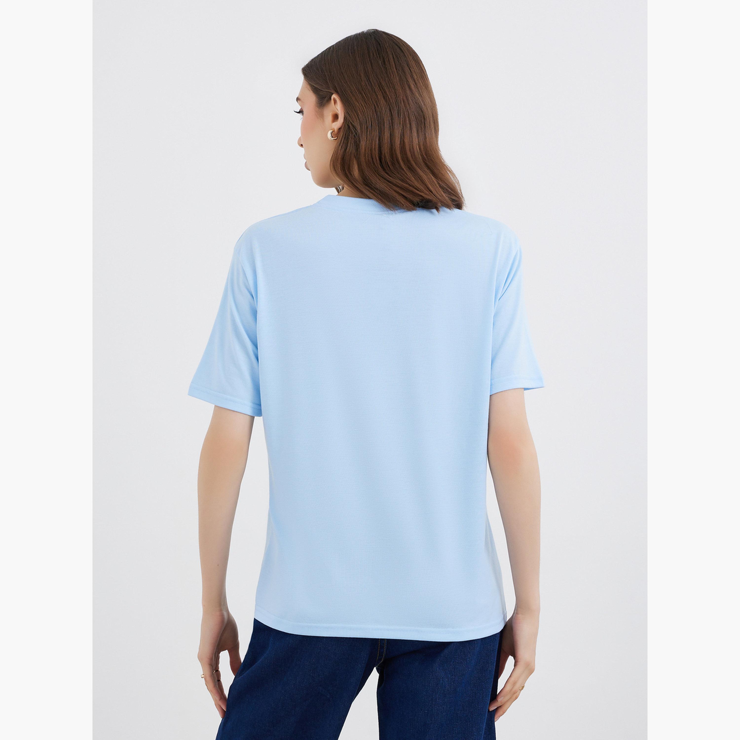 Styli Blue Embroidered Slogan T-Shirt-women-clothing-tshirts-image-5