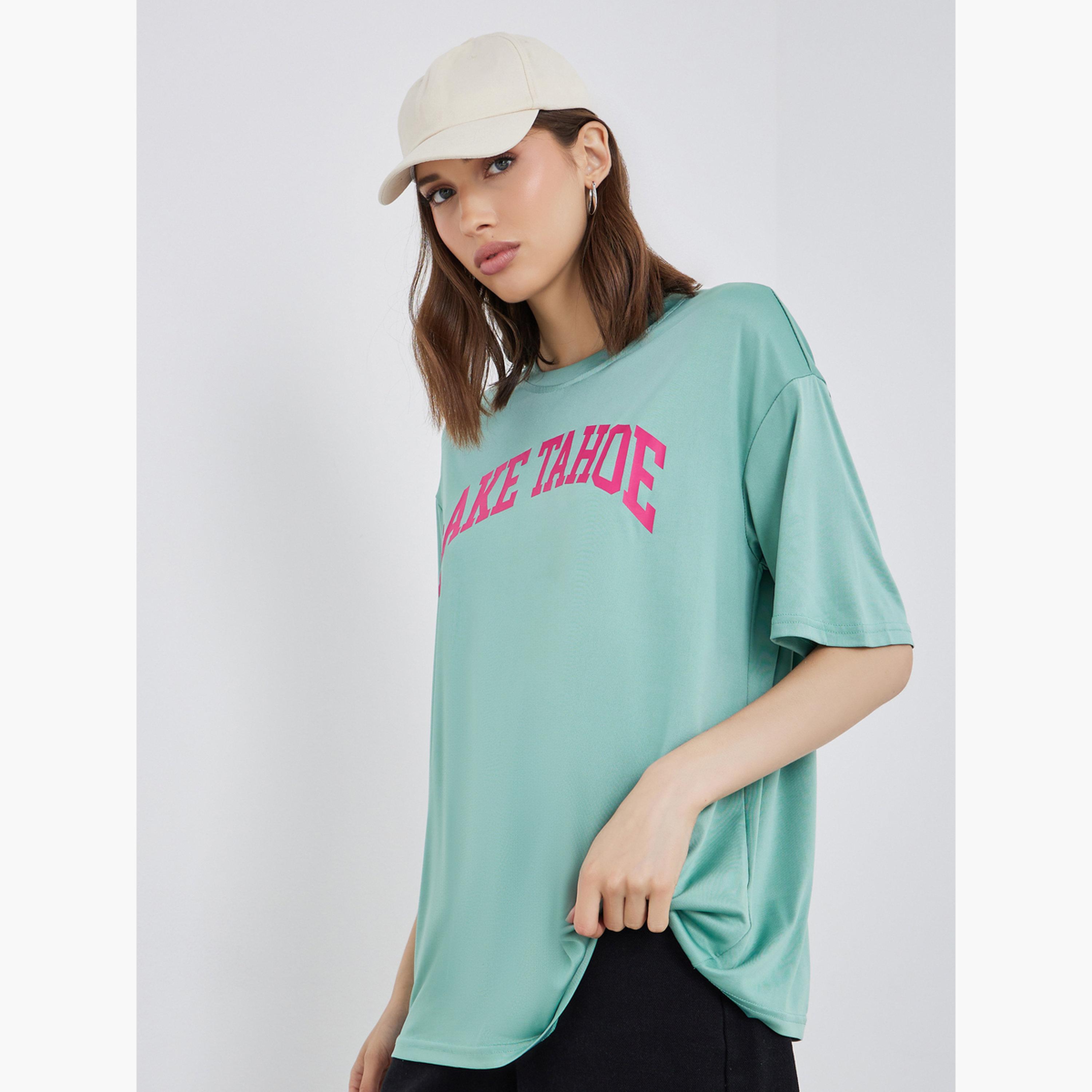 Styli Green Oversized Slogan T-Shirt-women-clothing-tshirts-image-3