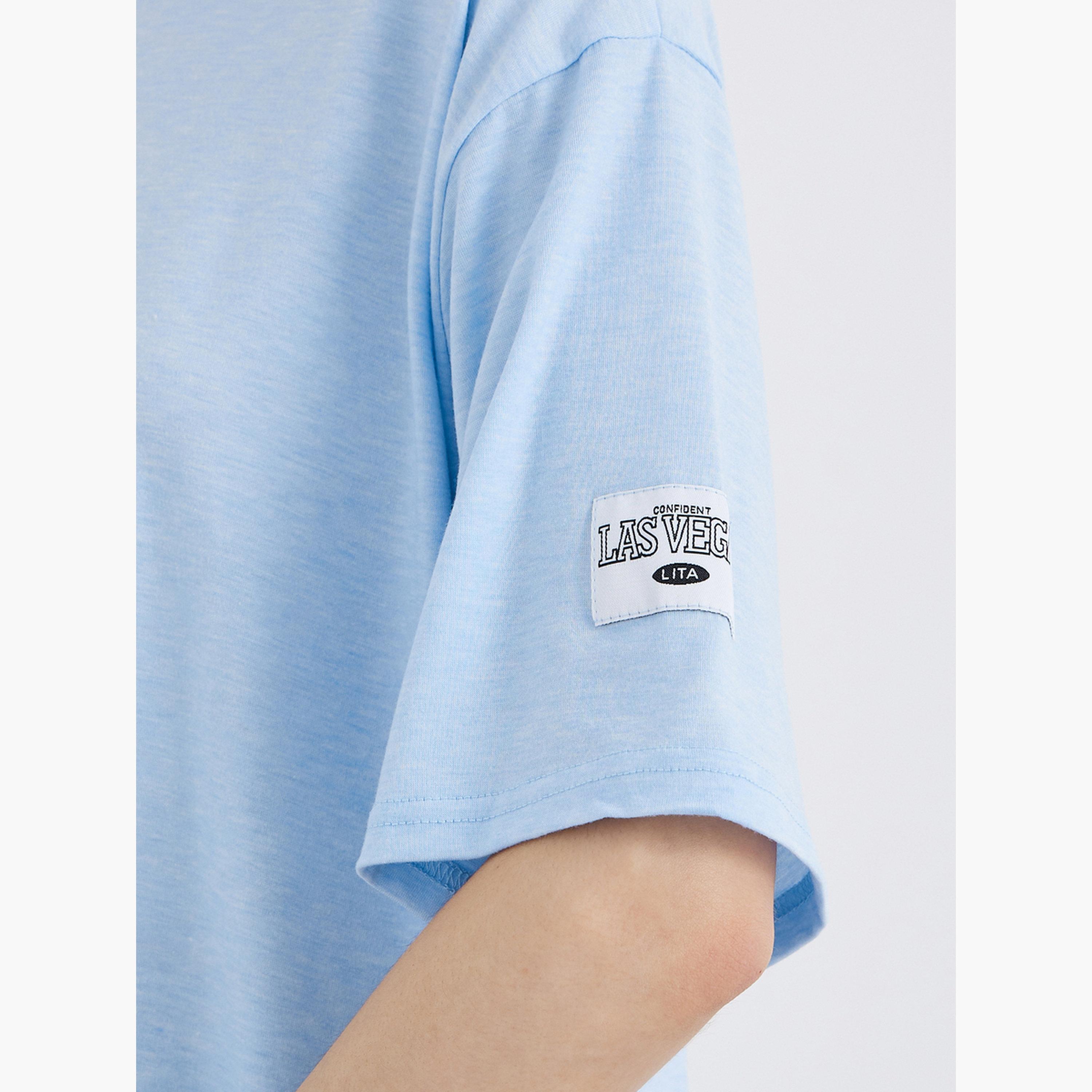 ستايلي - تي شيرت أزرق مريح مع تفاصيل رقعة-women-clothing-tshirts-image-4