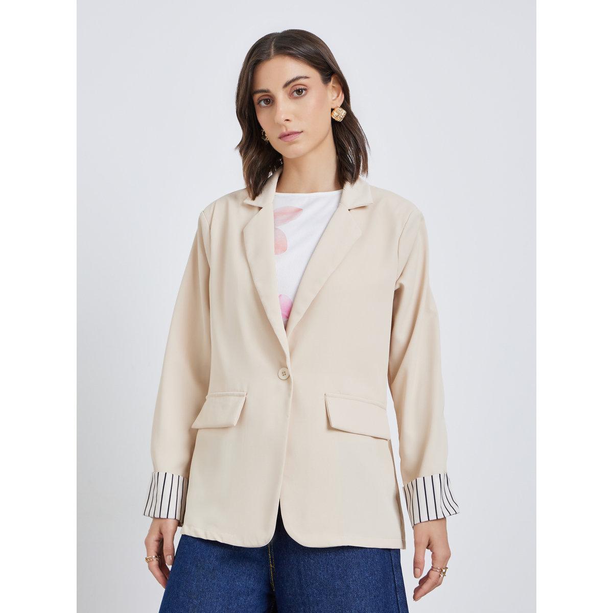 Styli Women Striped Cuff Regular Fit Blazer-women-clothing-coatsandjackets-blazers-image-3