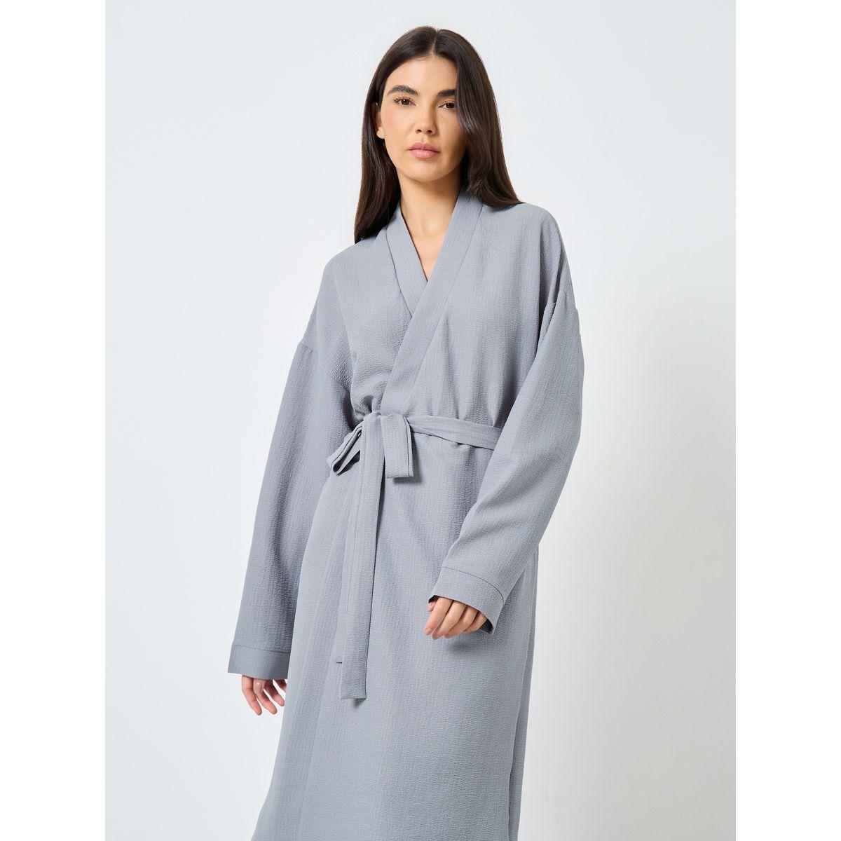 Styli Textured Solid Robe with Tie Belt-women-clothing-nightwear-robes-image-2