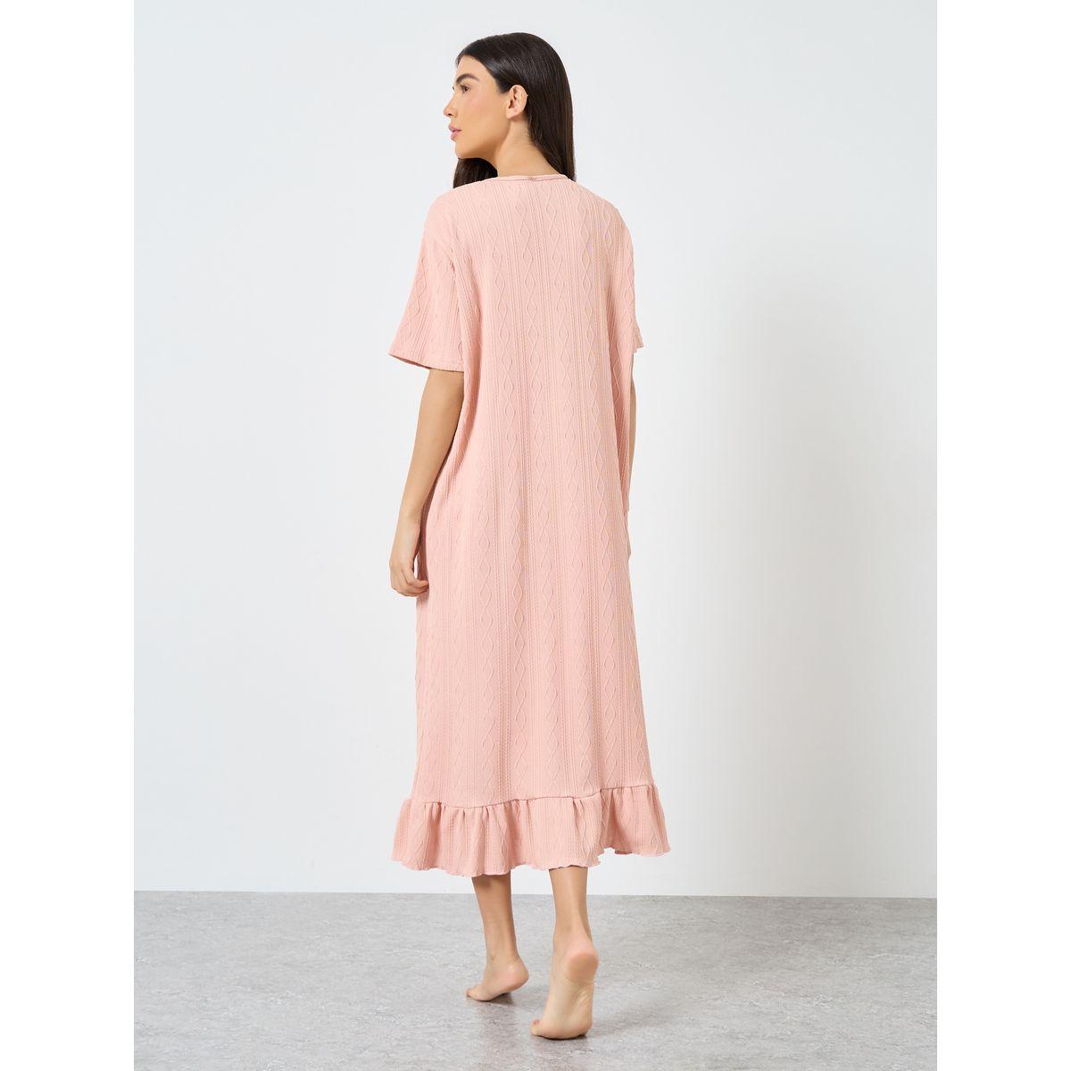 Styli Ruffle Hem Detail Textured Nightdress-women-clothing-nightwear-nighties-image-4
