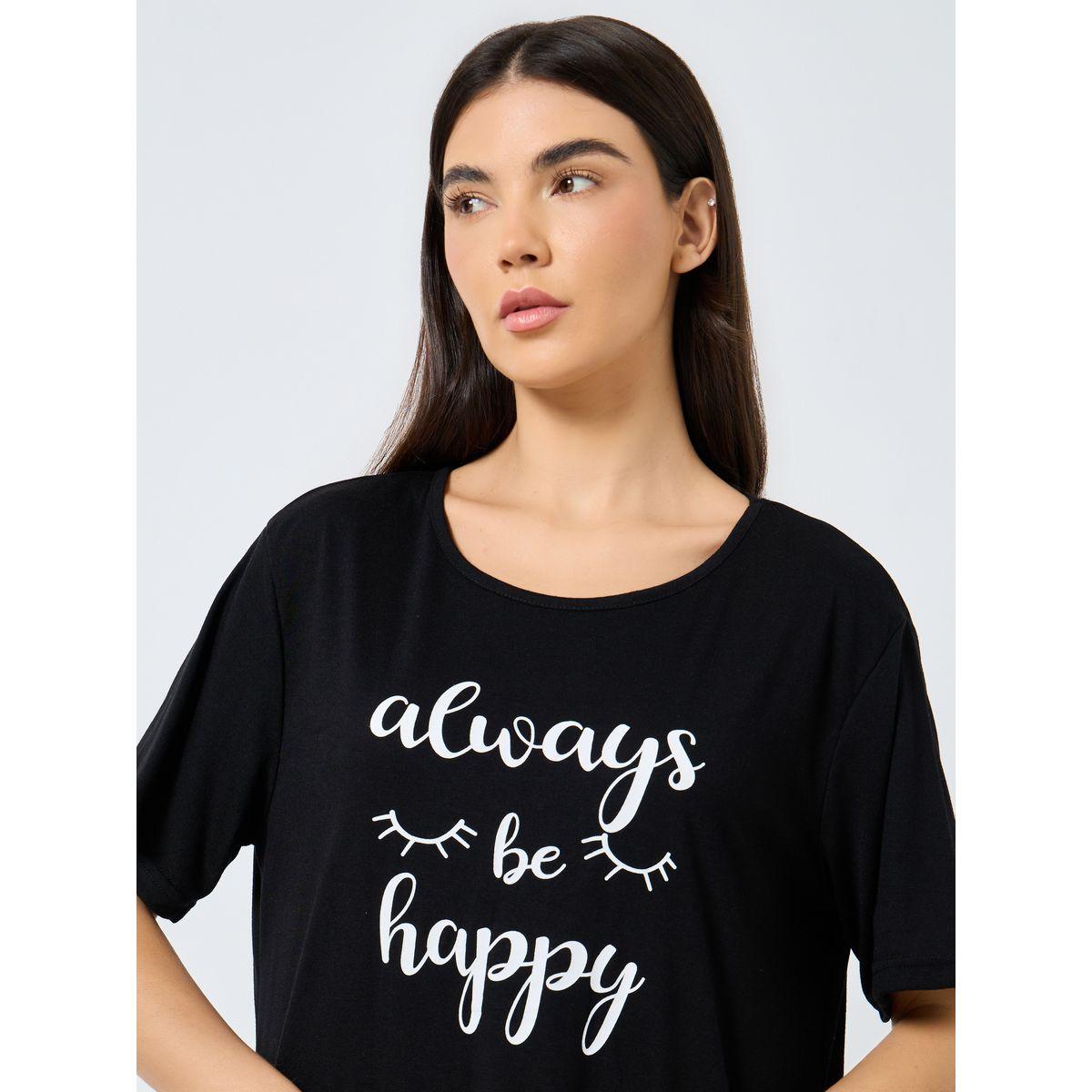 Styli Slogan Print Ruffle Hem Sleep T-Shirt Dress-women-clothing-nightwear-nighties-image-3