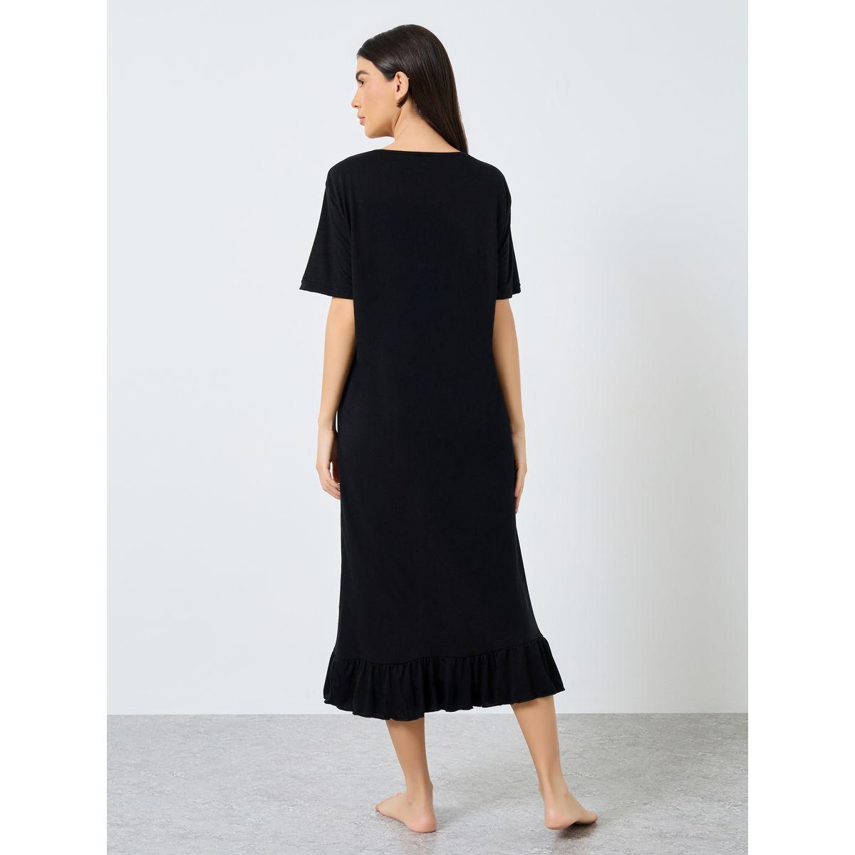 Styli Slogan Print Ruffle Hem Sleep T-Shirt Dress-women-clothing-nightwear-nighties-image-4