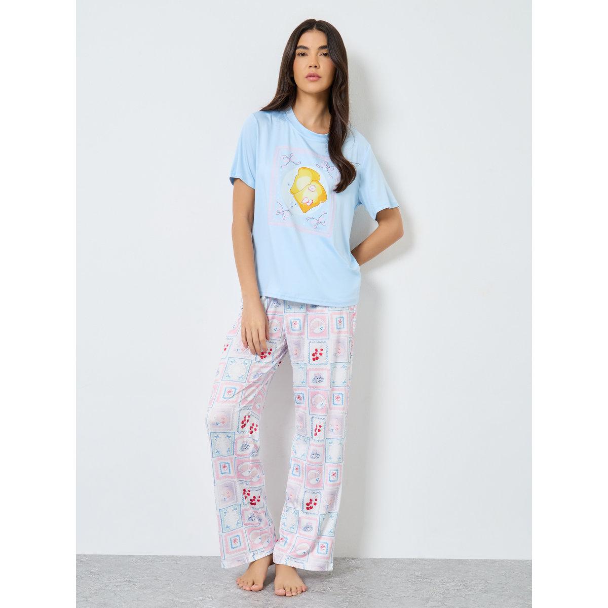 Styli Graphic Print T-Shirt and Straight Pyjama Set-women-clothing-nightwear-pyjamas-longsets-image-2