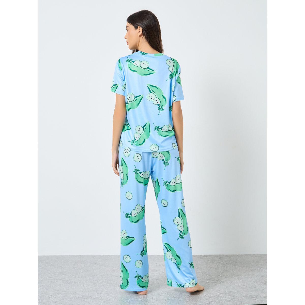 Styli Pea Pod Graphic Print T-Shirt and Pyjama Set-women-clothing-nightwear-pyjamas-longsets-image-4