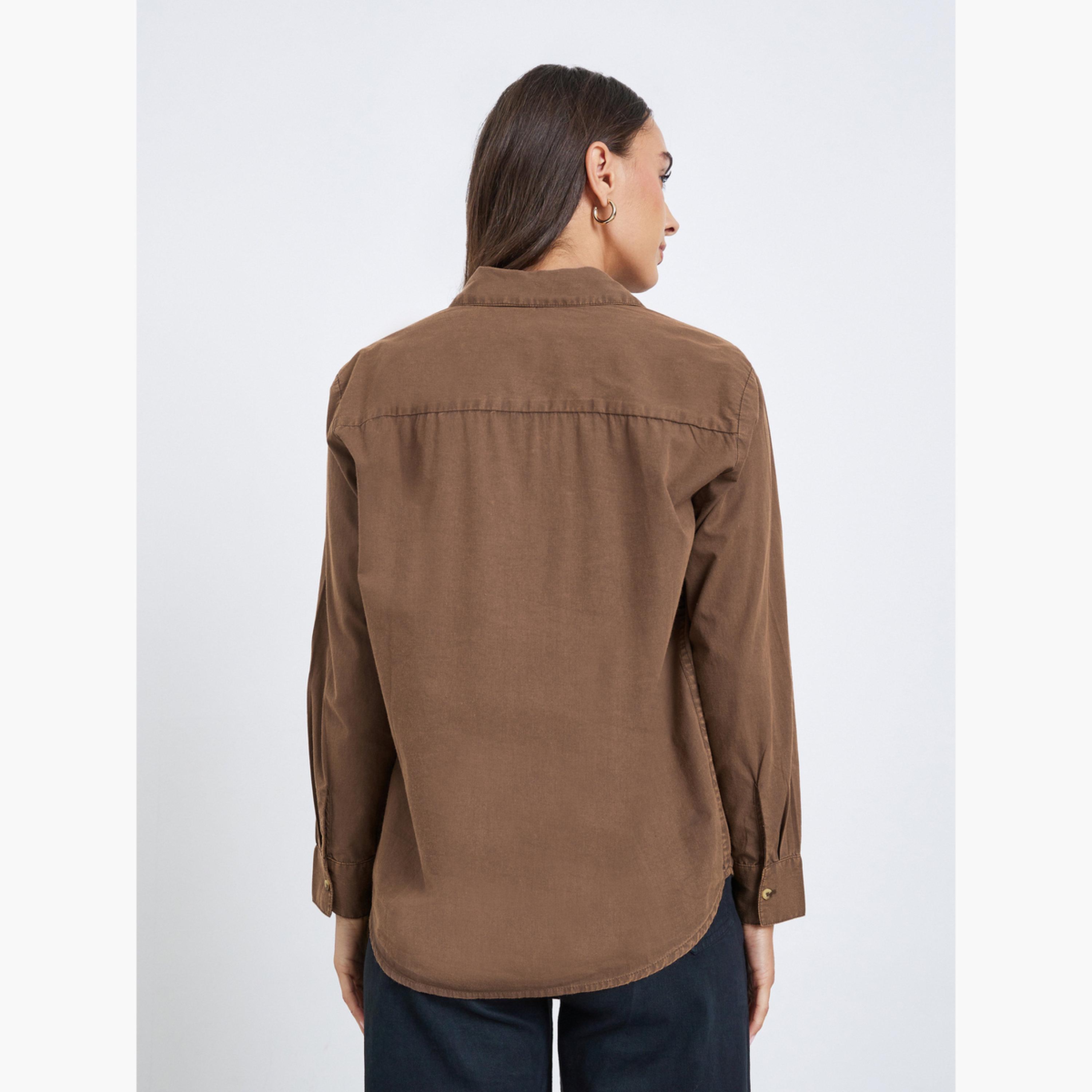 Styli Brown Long Sleeve Acid Wash Shirt-women-clothing-shirtsandblouses-shirts-image-4